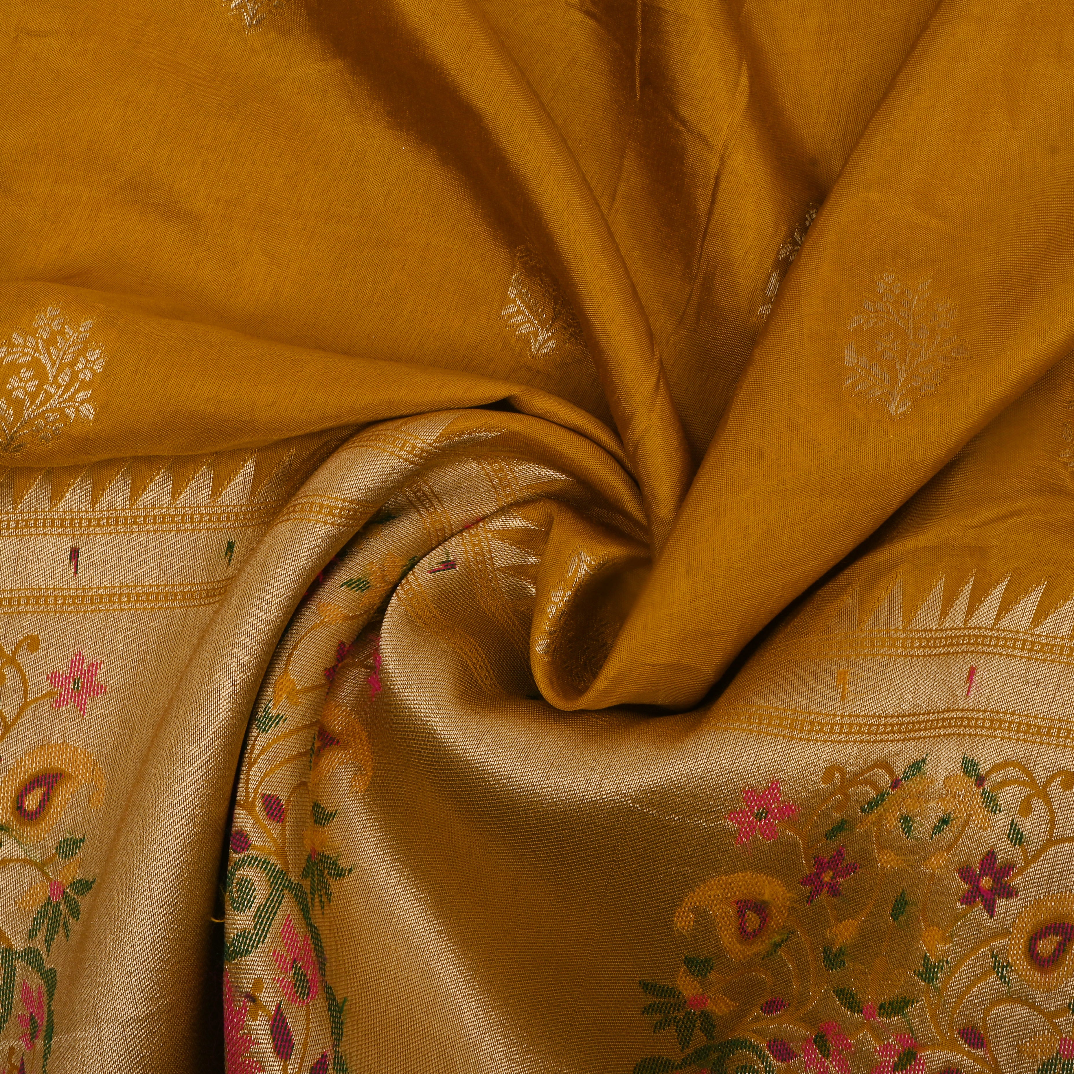 Mustard Yellow Zari Weave Silk Fabric