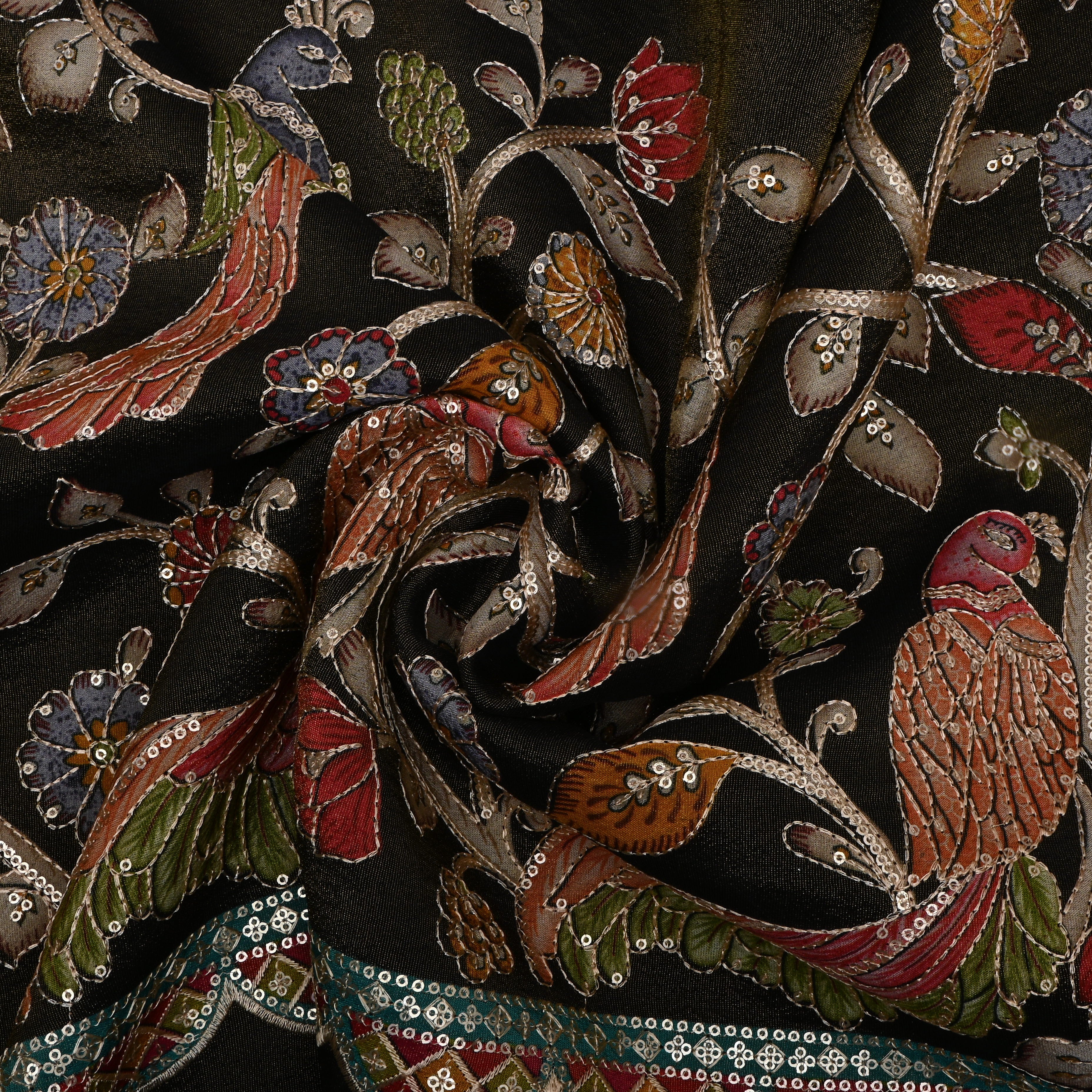 Muddy Black Kalamkari Tissue Fabric