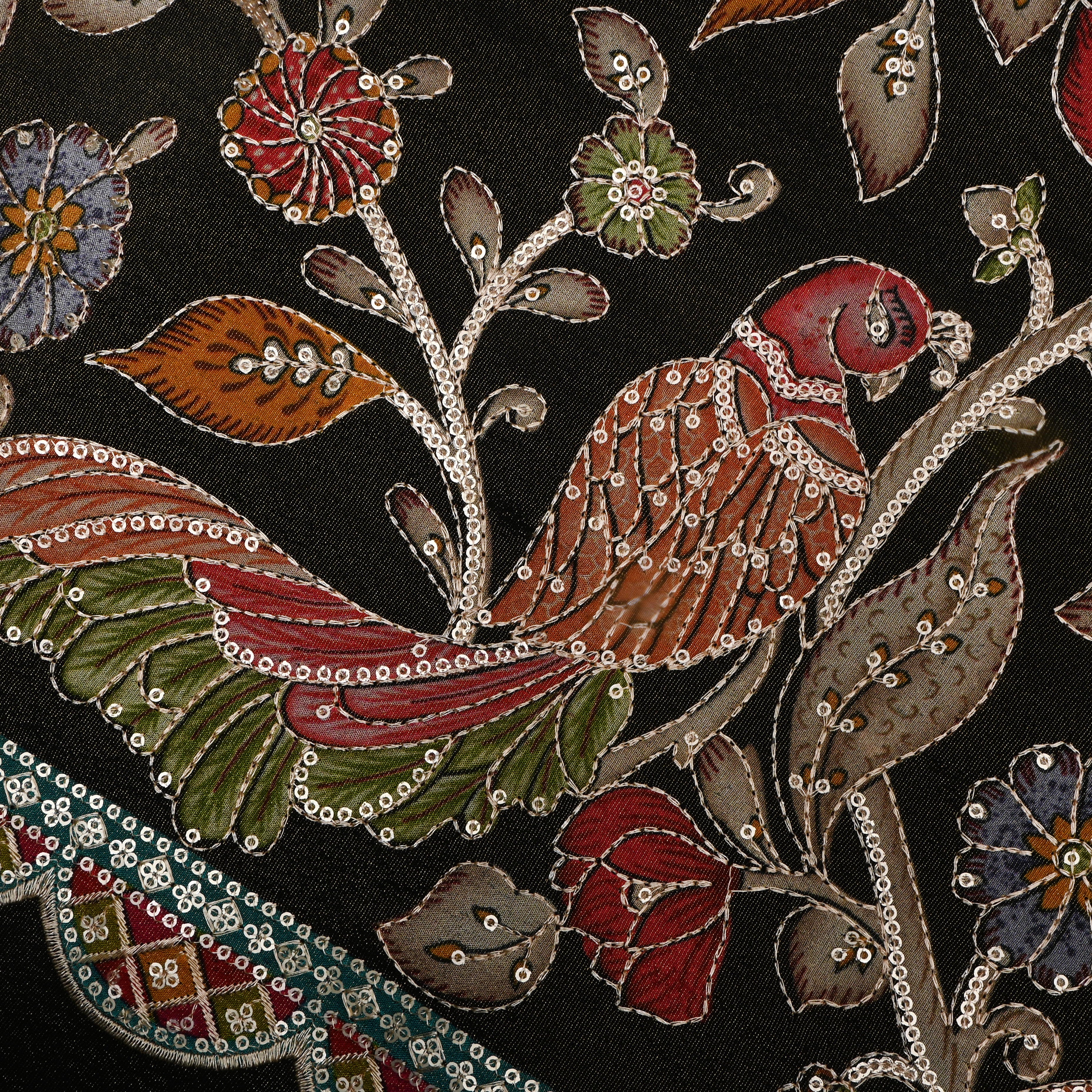 Muddy Black Kalamkari Tissue Fabric