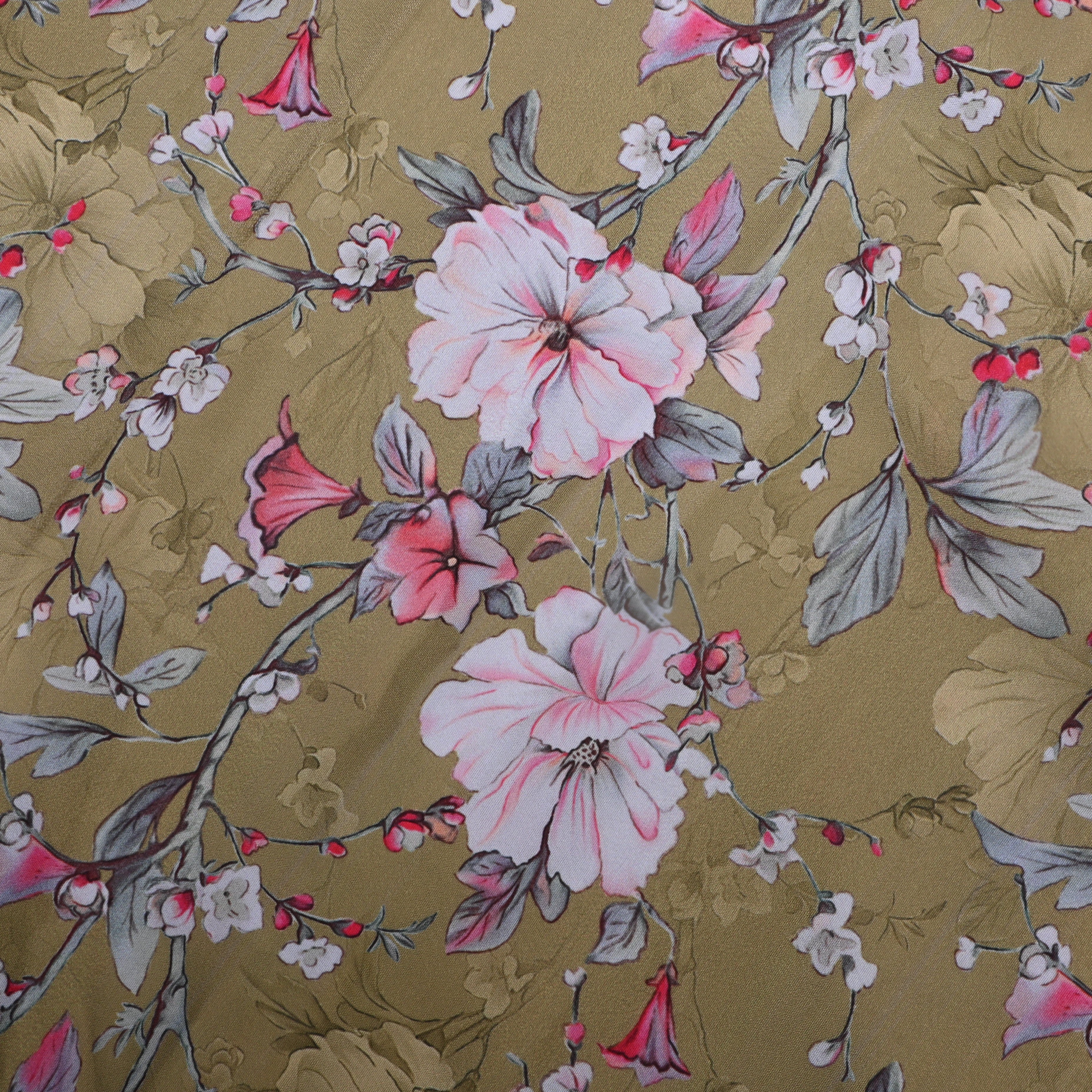 Dusty Green Floral Printed Silk Fabric