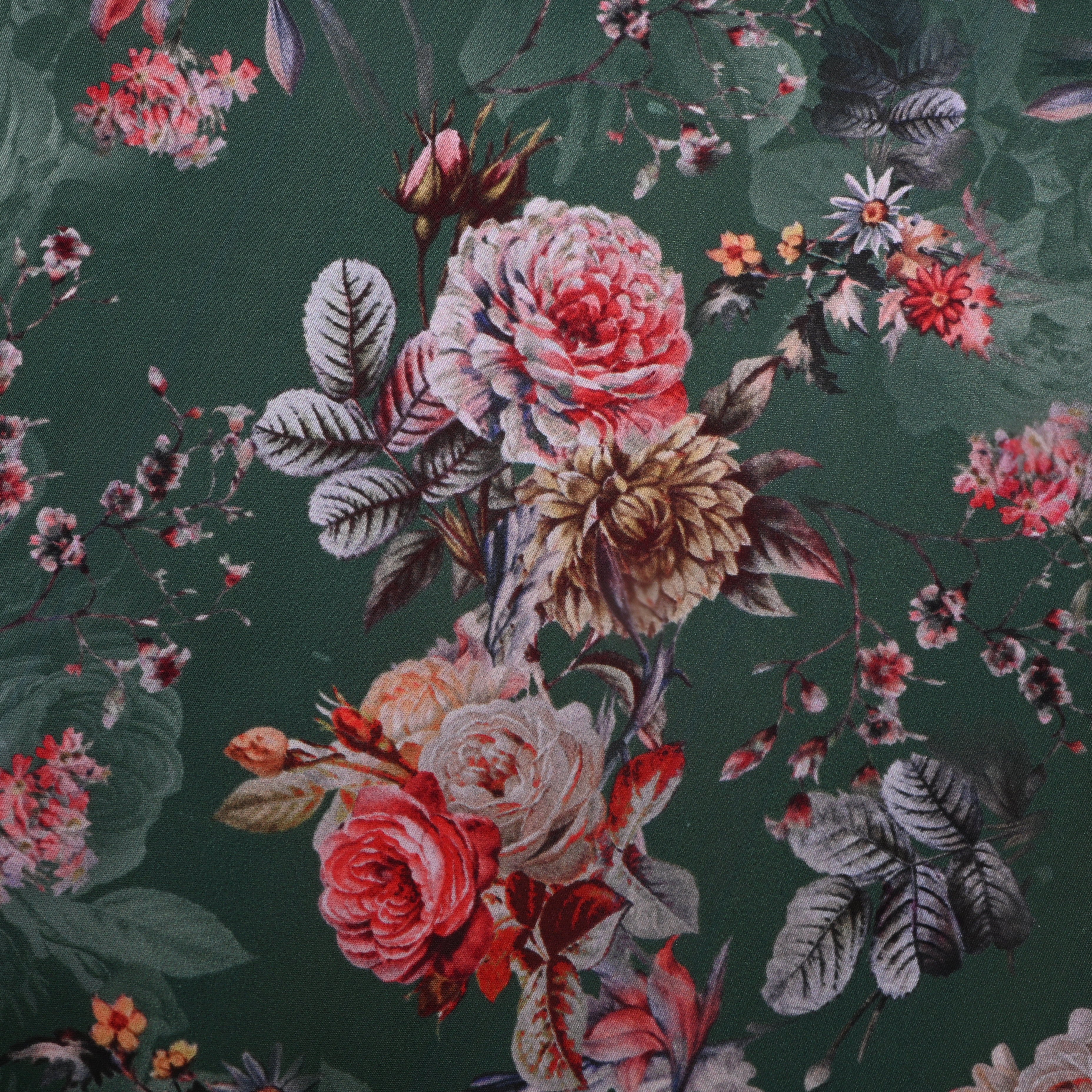 Pine Green Printed Floral Silk Fabric
