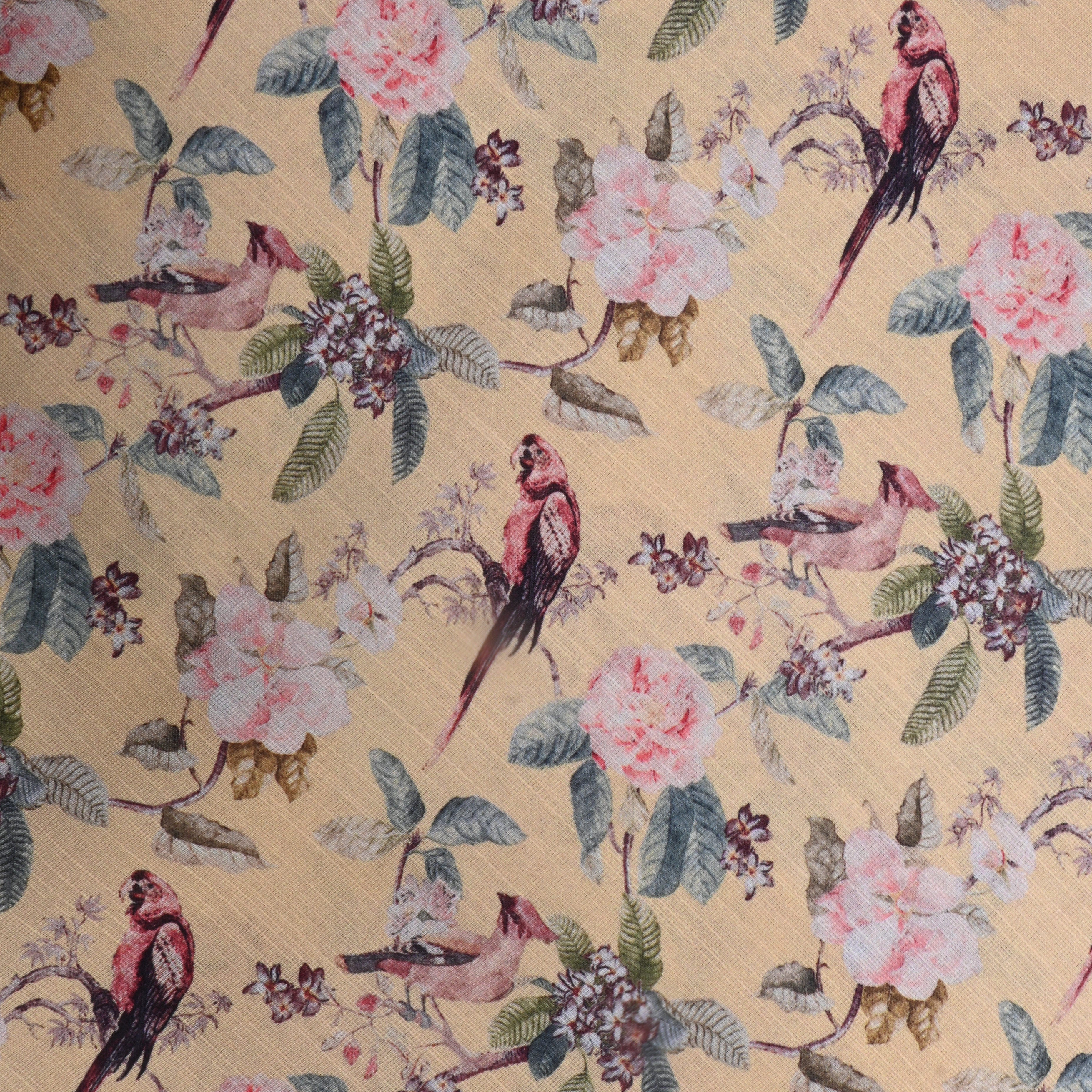 Pastel Yellow Floral Printed Silk Fabric