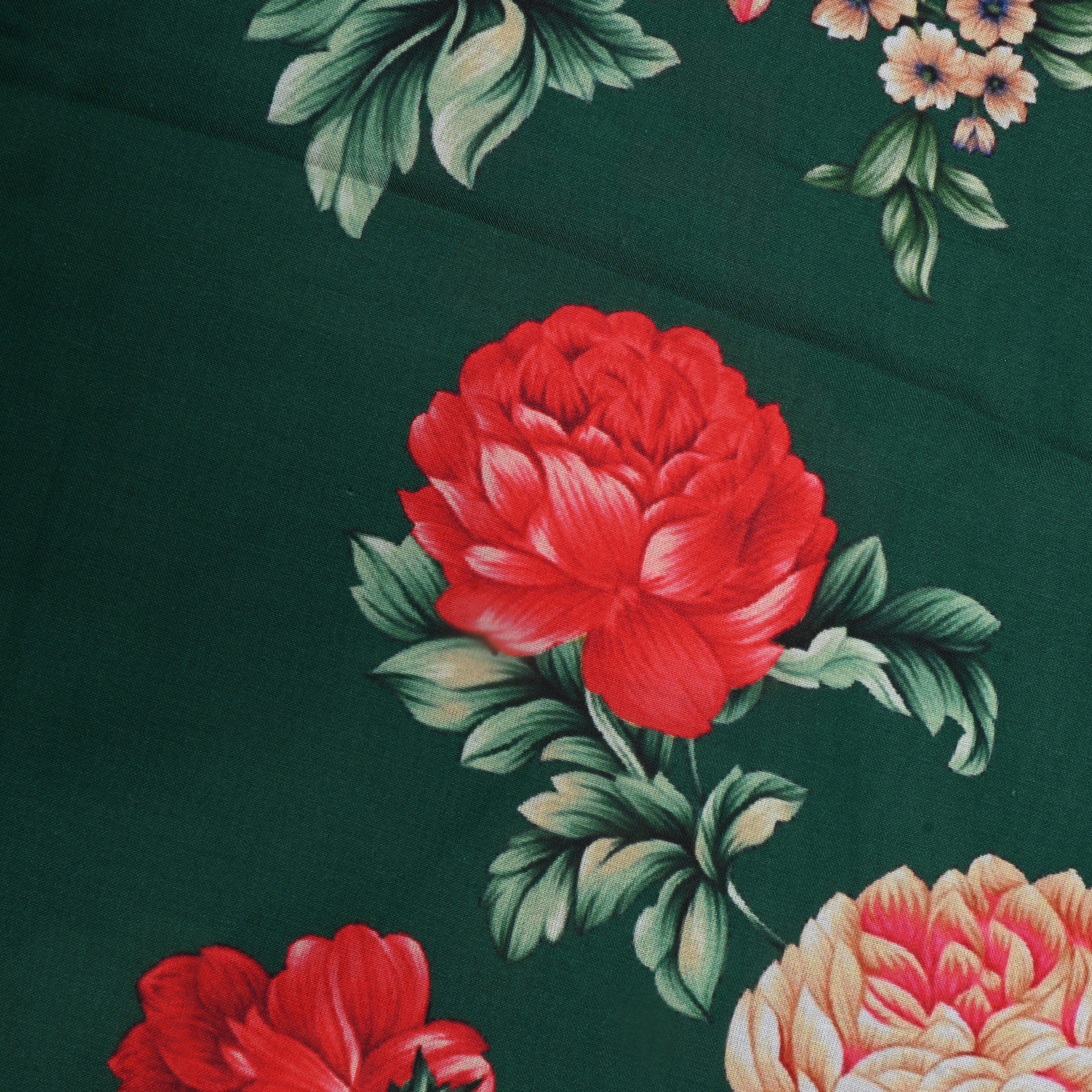 Bottle Green Floral Printed Silk Fabric