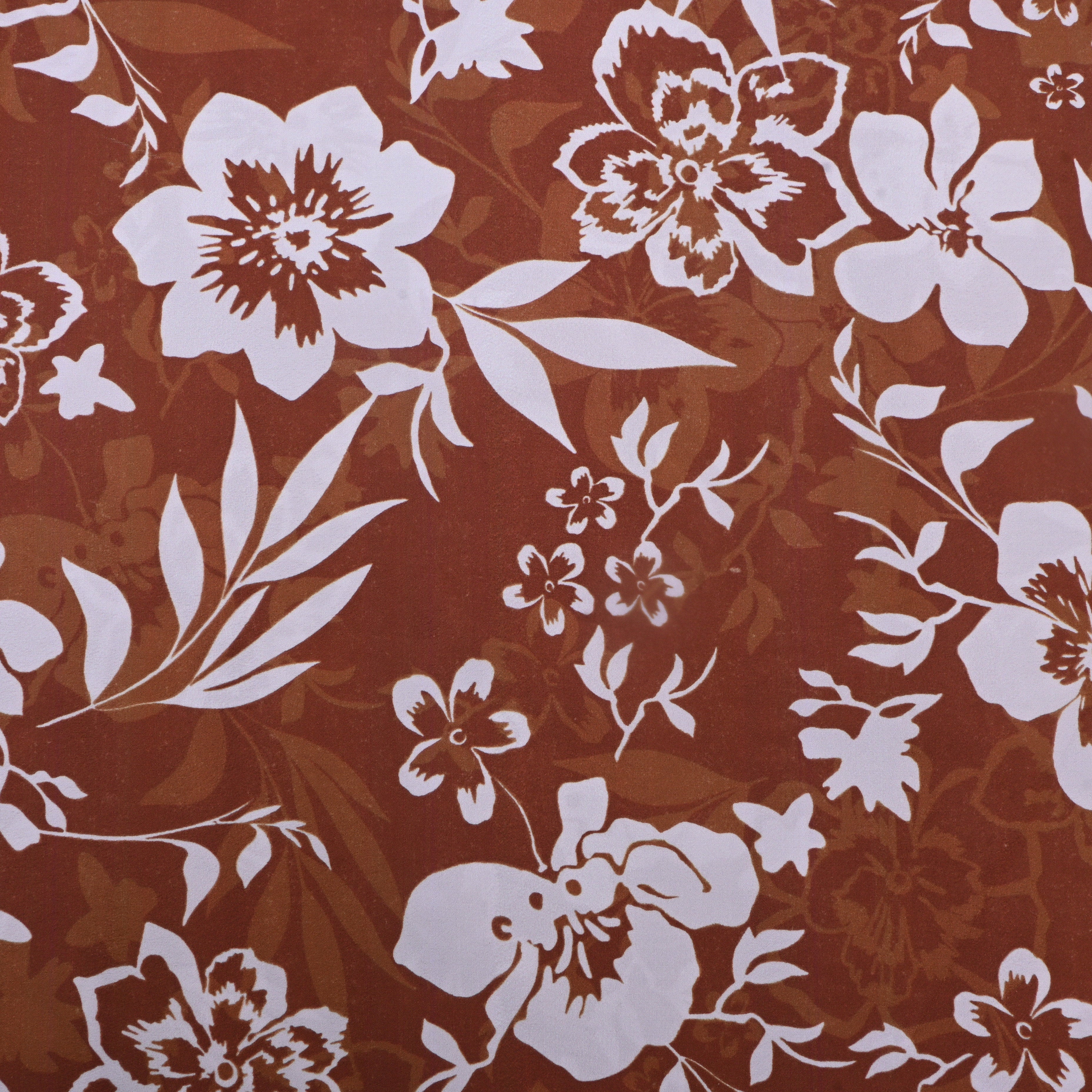 Brown Floral Printed Silk Fabric