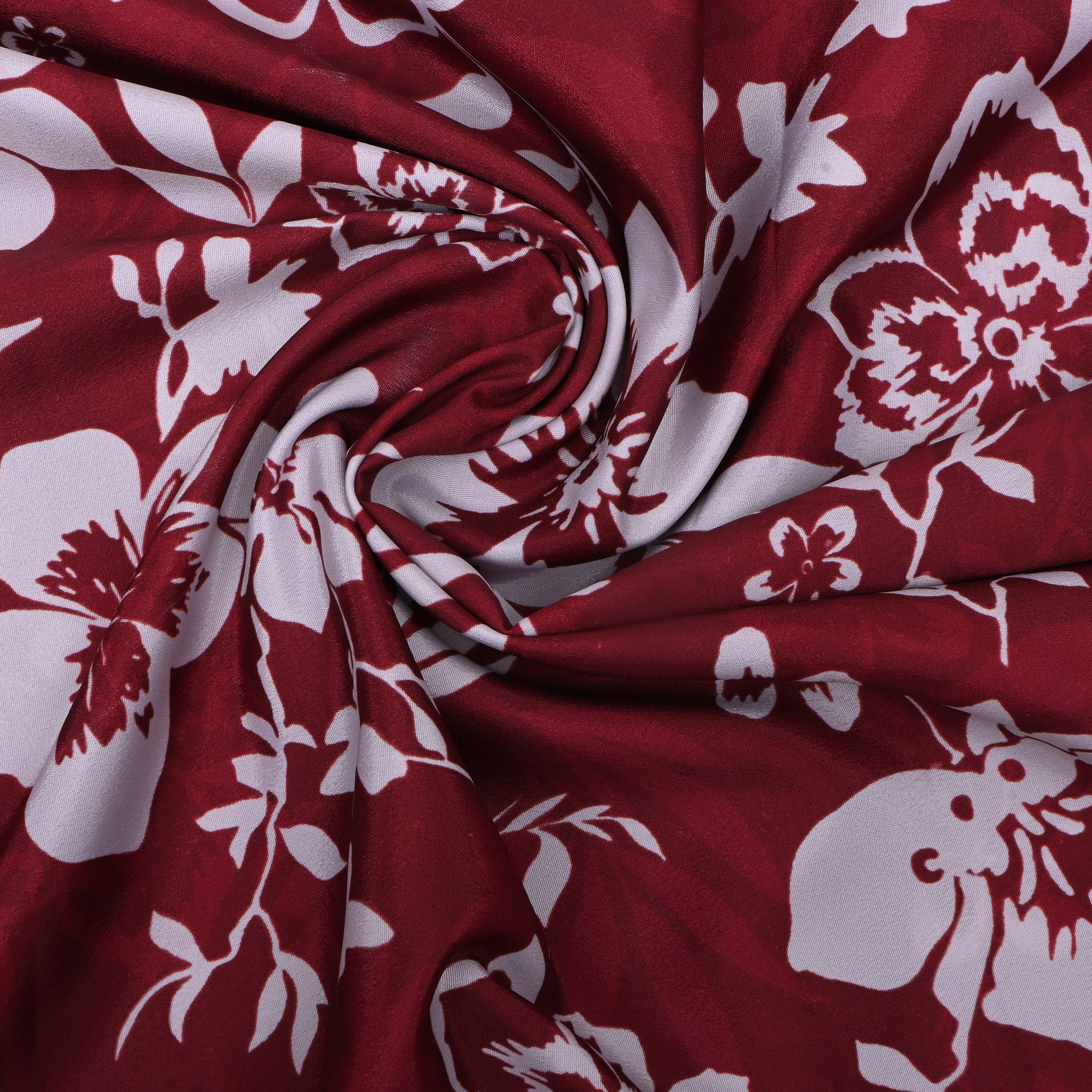 Maroon Floral Printed Silk Fabric