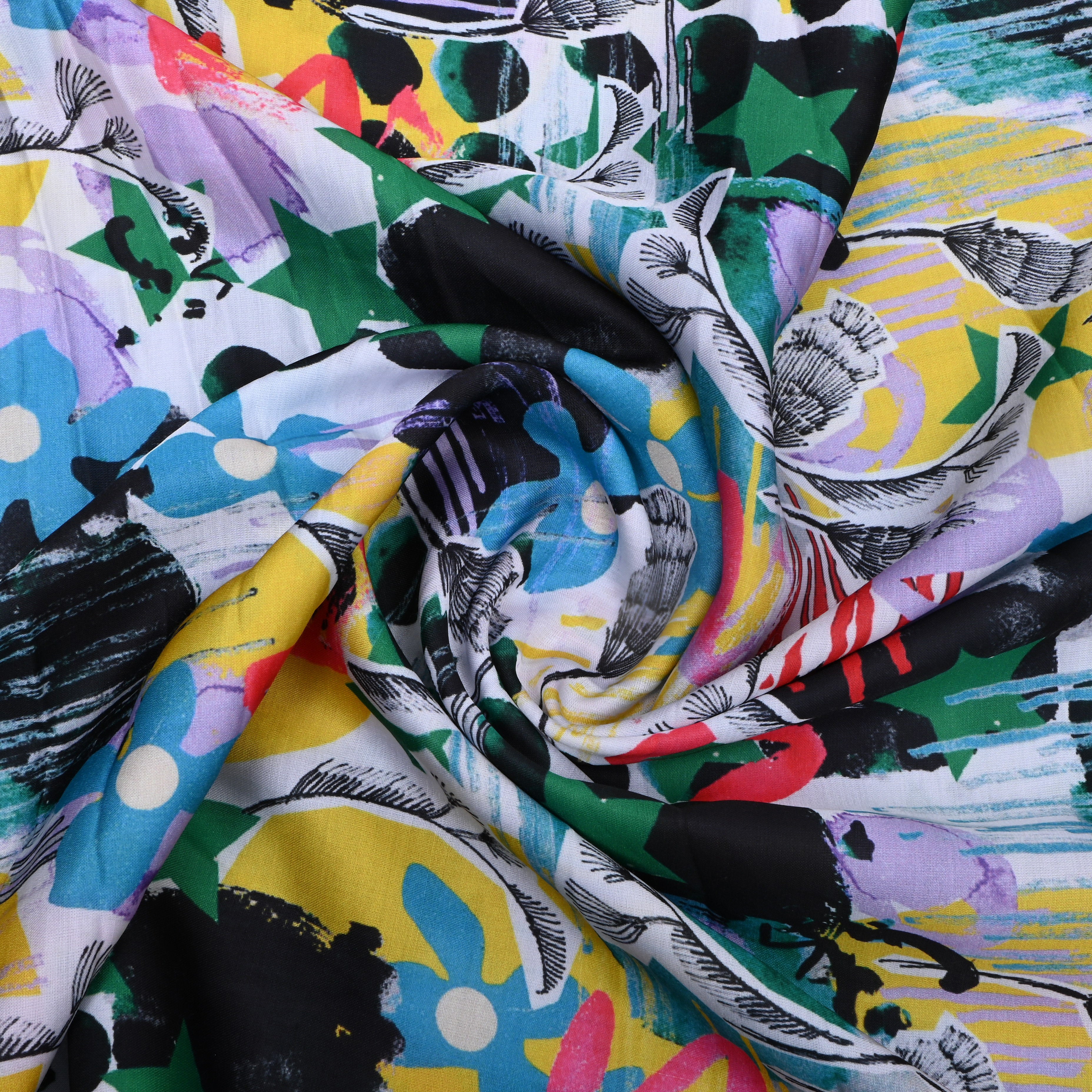 Multicolour Mixed Printed Silk Fabric