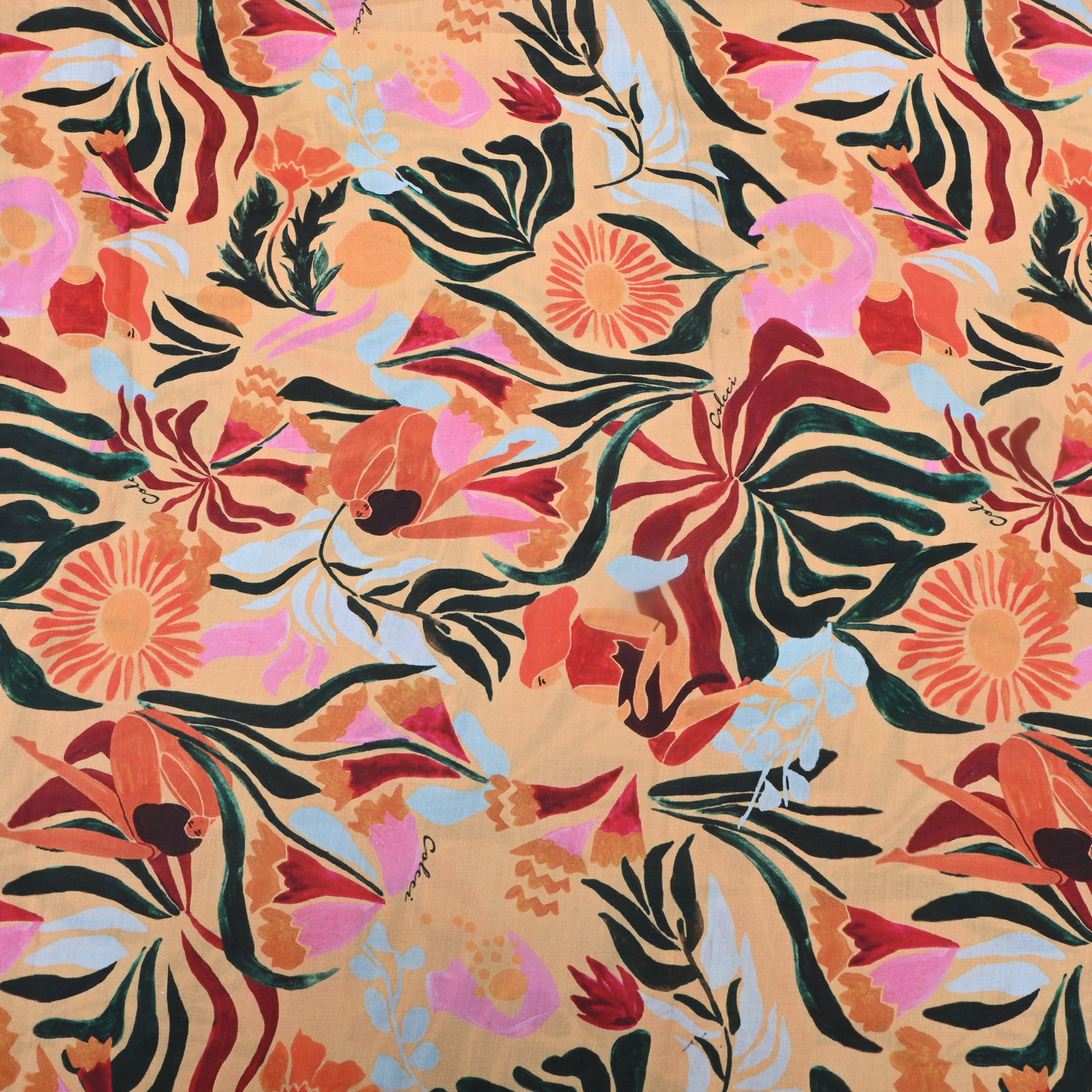 Yellow Multicolour Floral Printed Silk Fabric