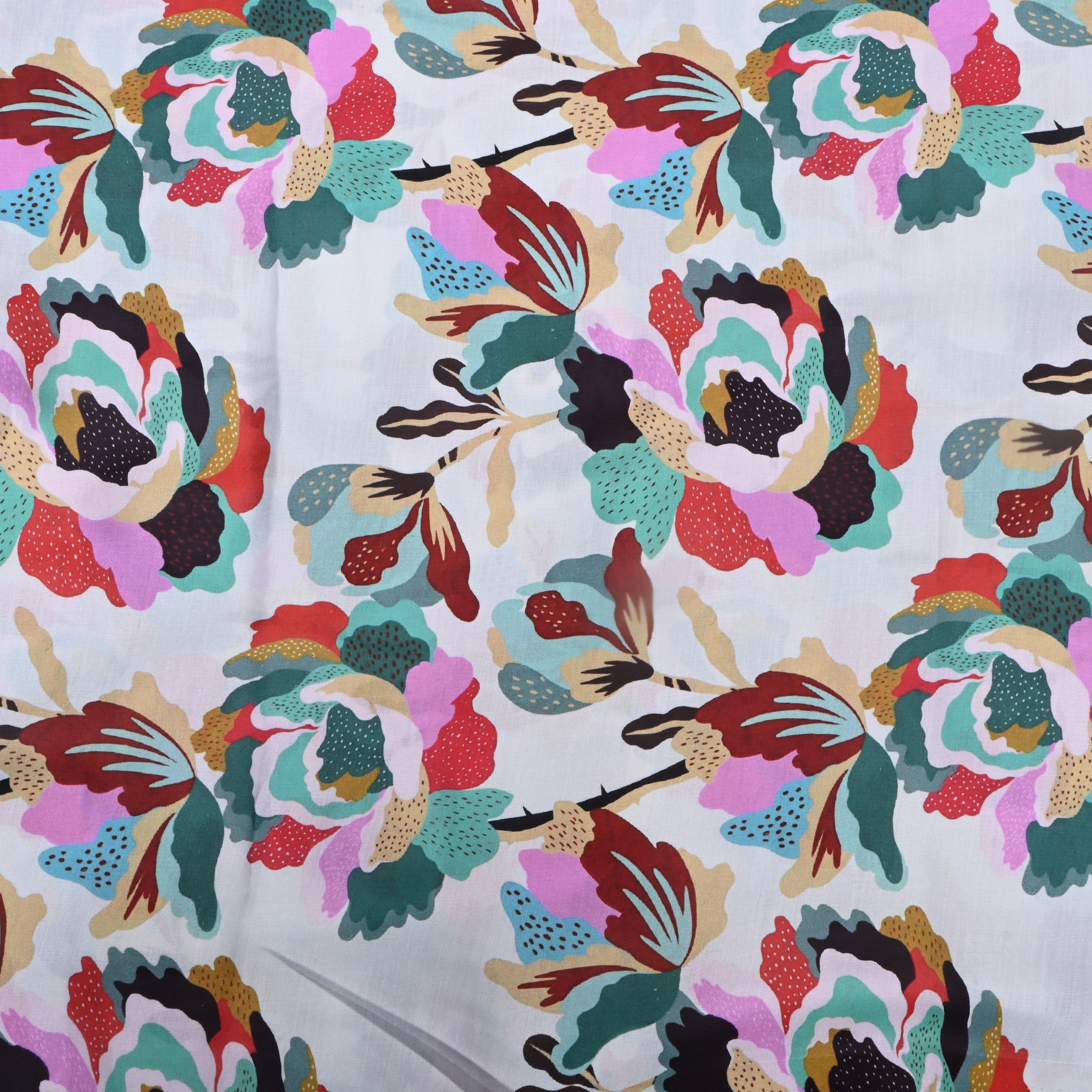 Off-White Floral Printed Silk Fabric