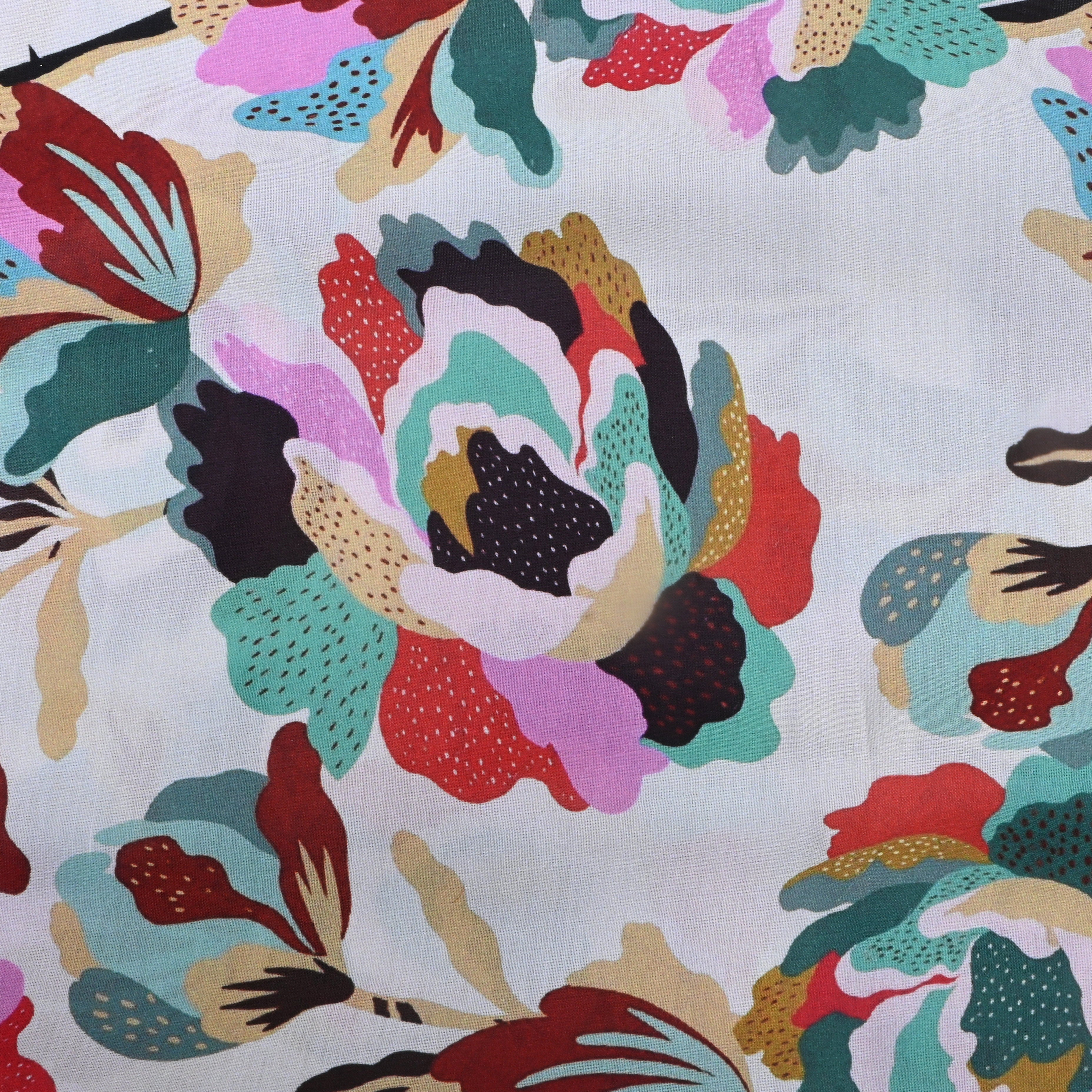 Off-White Floral Printed Silk Fabric