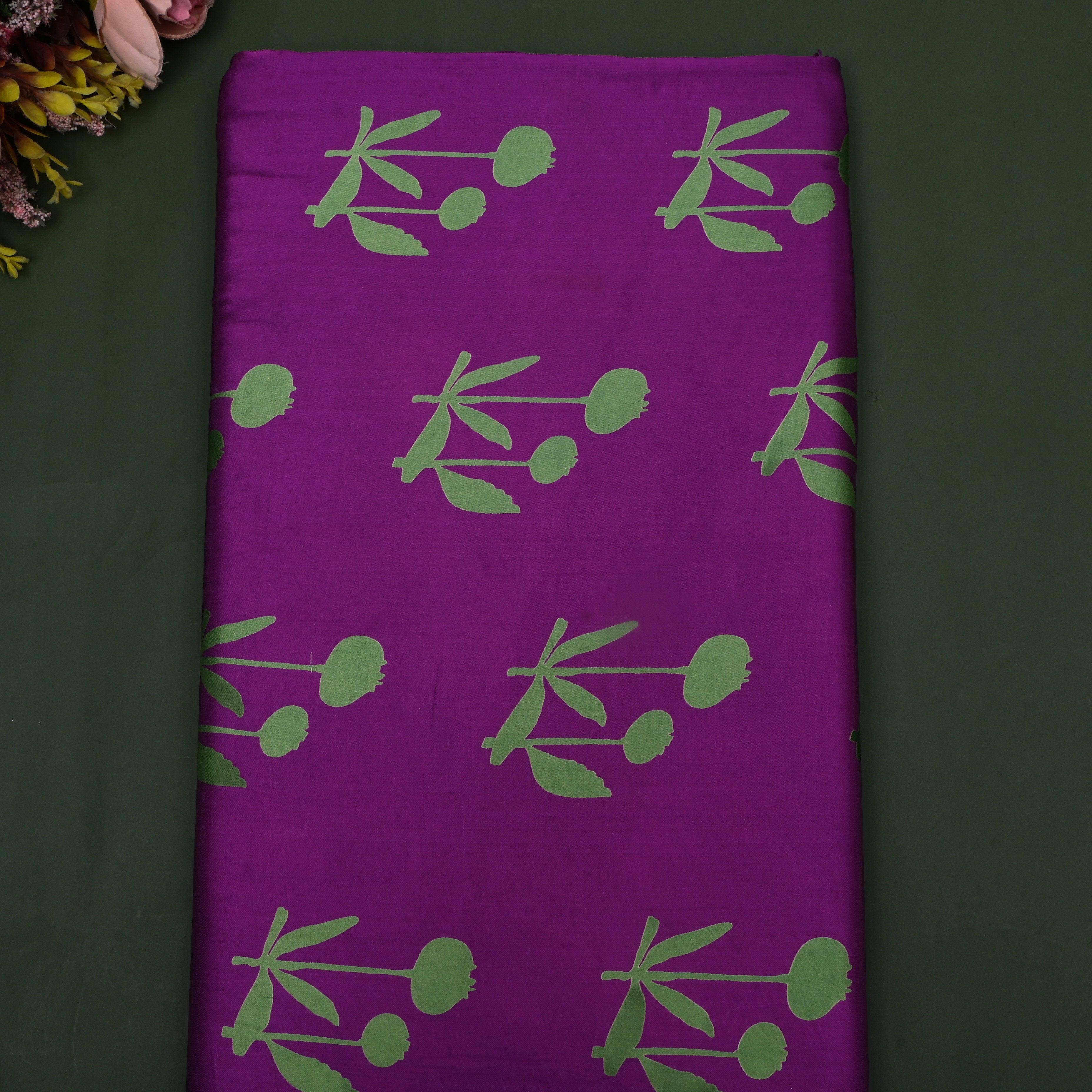 Violet Floral Printed Satin Fabric