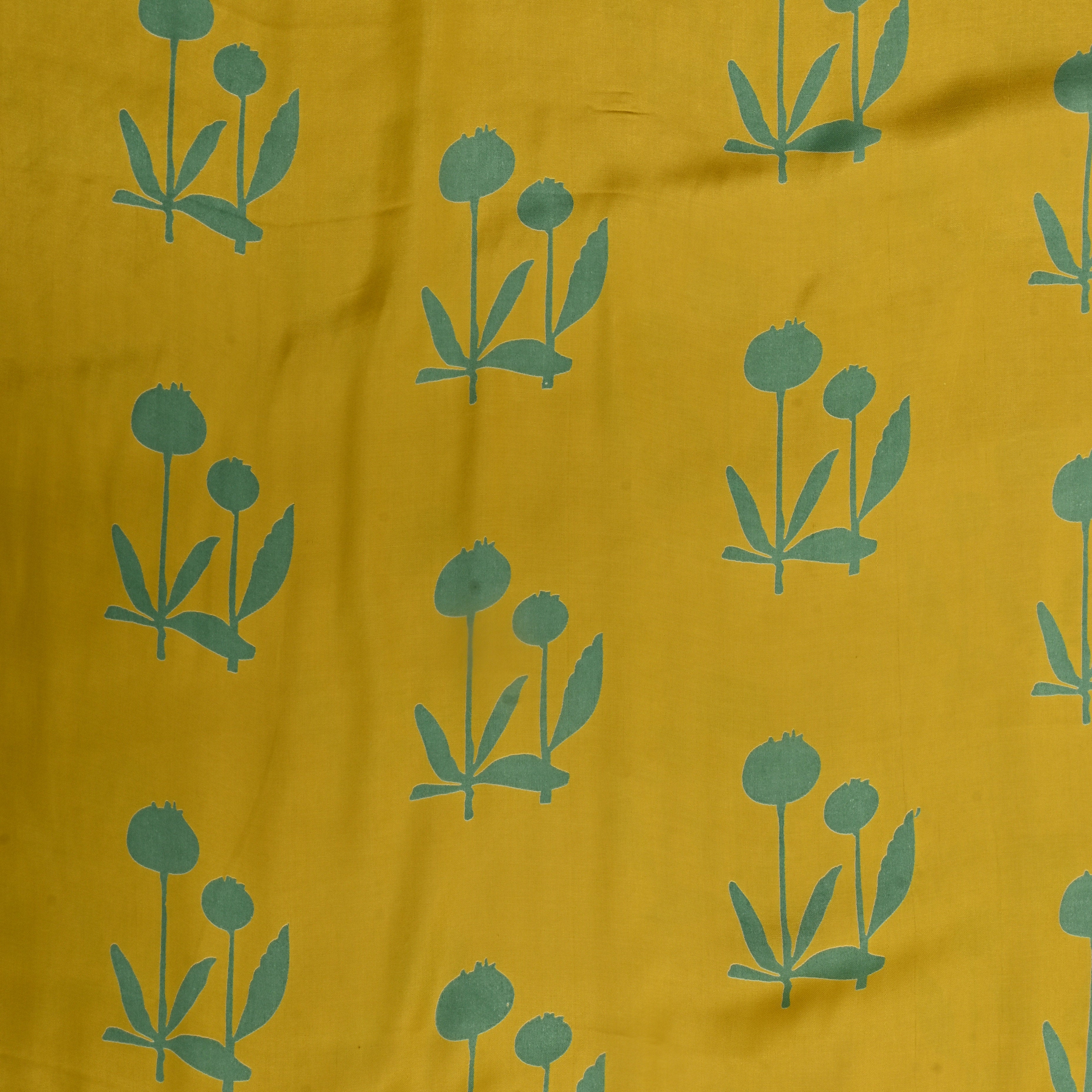 Vibrant Yellow Floral Printed Satin Fabric