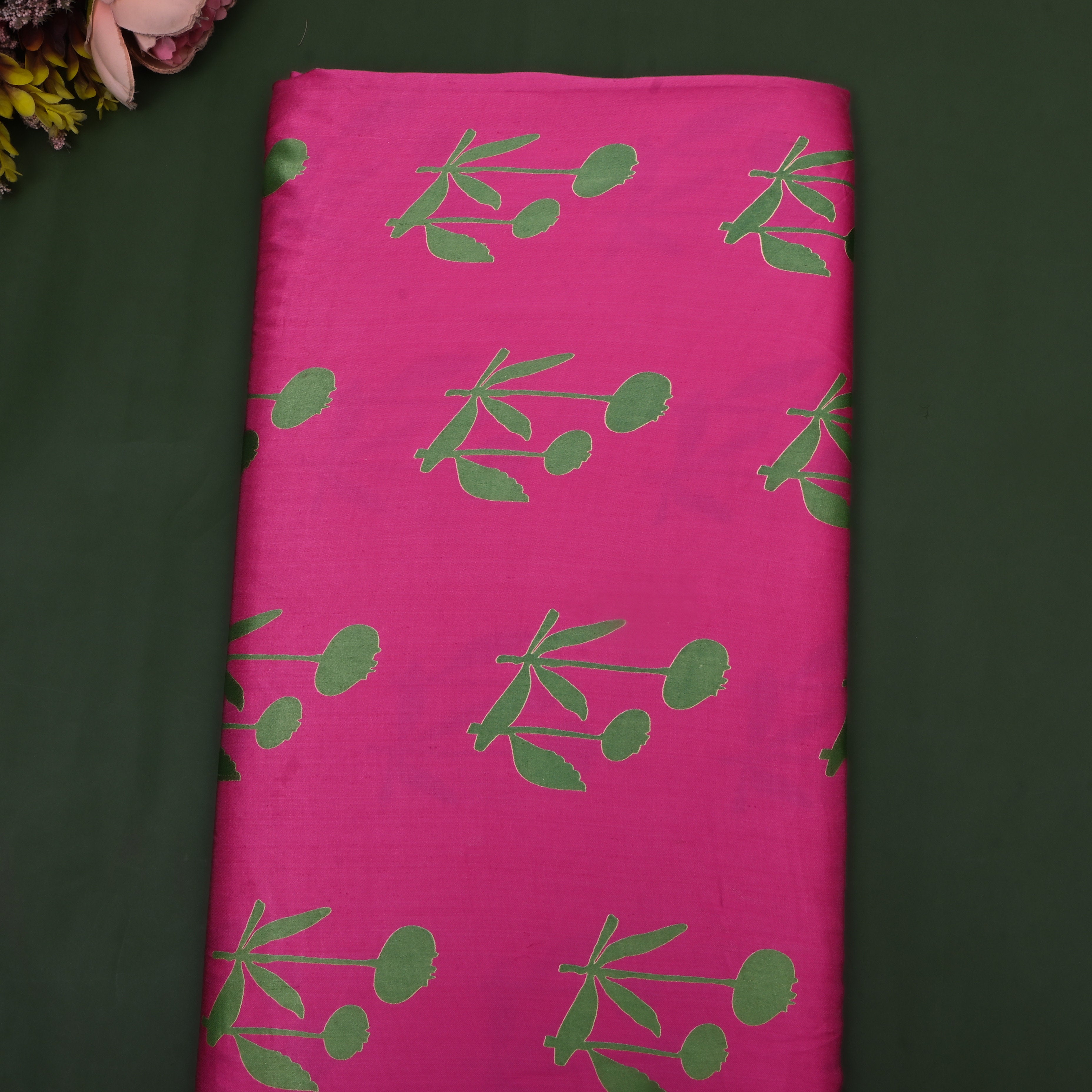 Rani Pink Floral Printed Satin Fabric