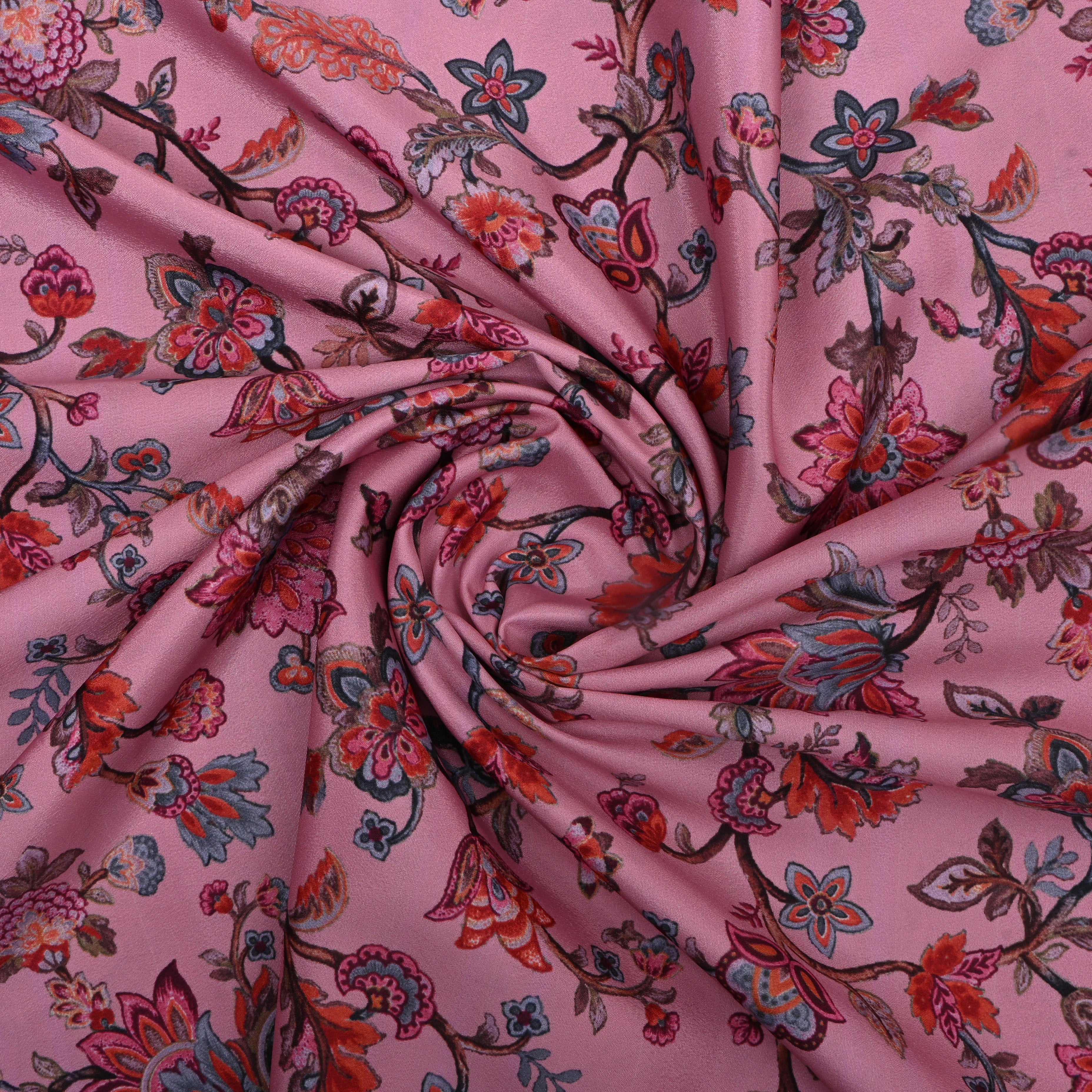 Baby Pink Floral Printed Silk Fabric
