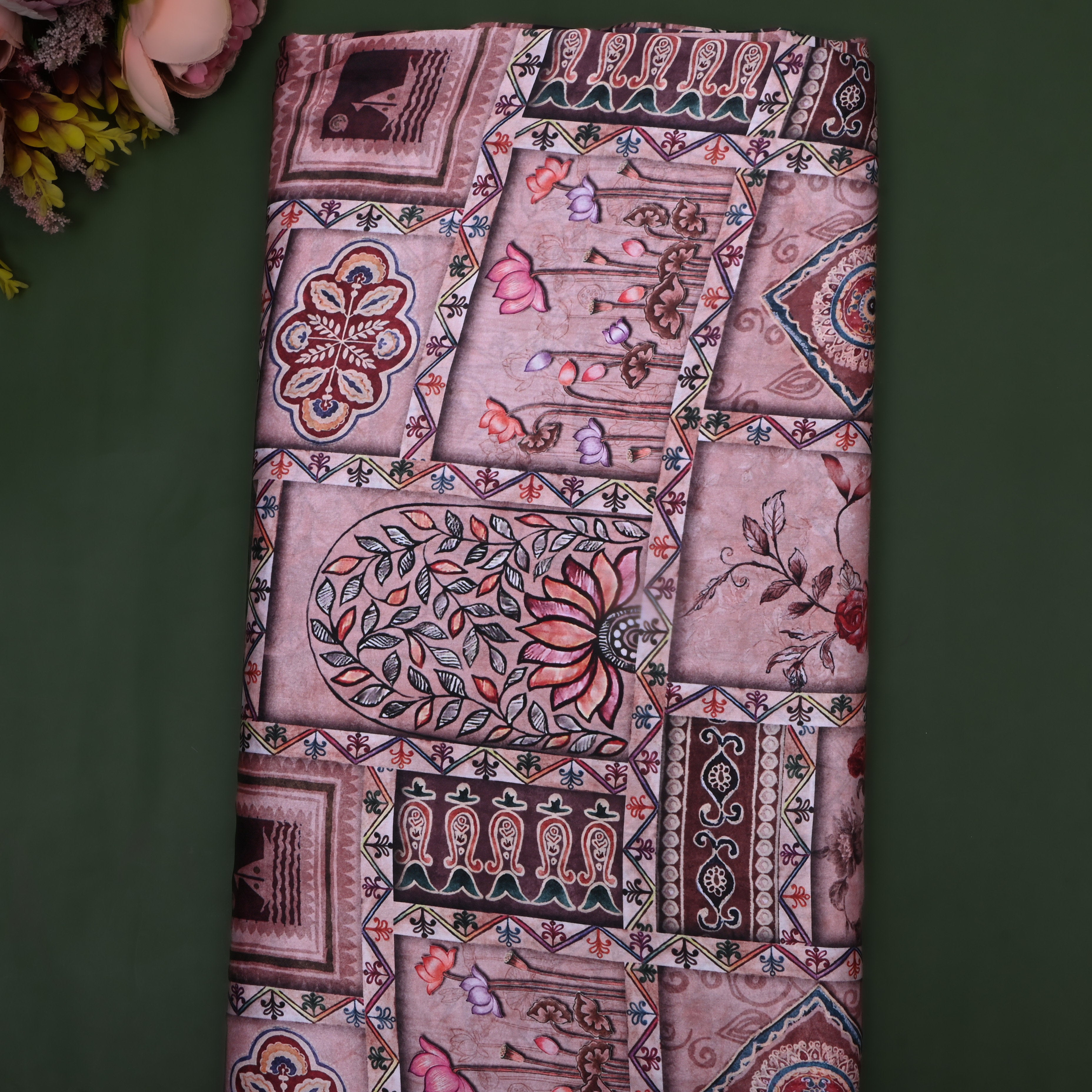 Pink Floral Printed Silk Fabric