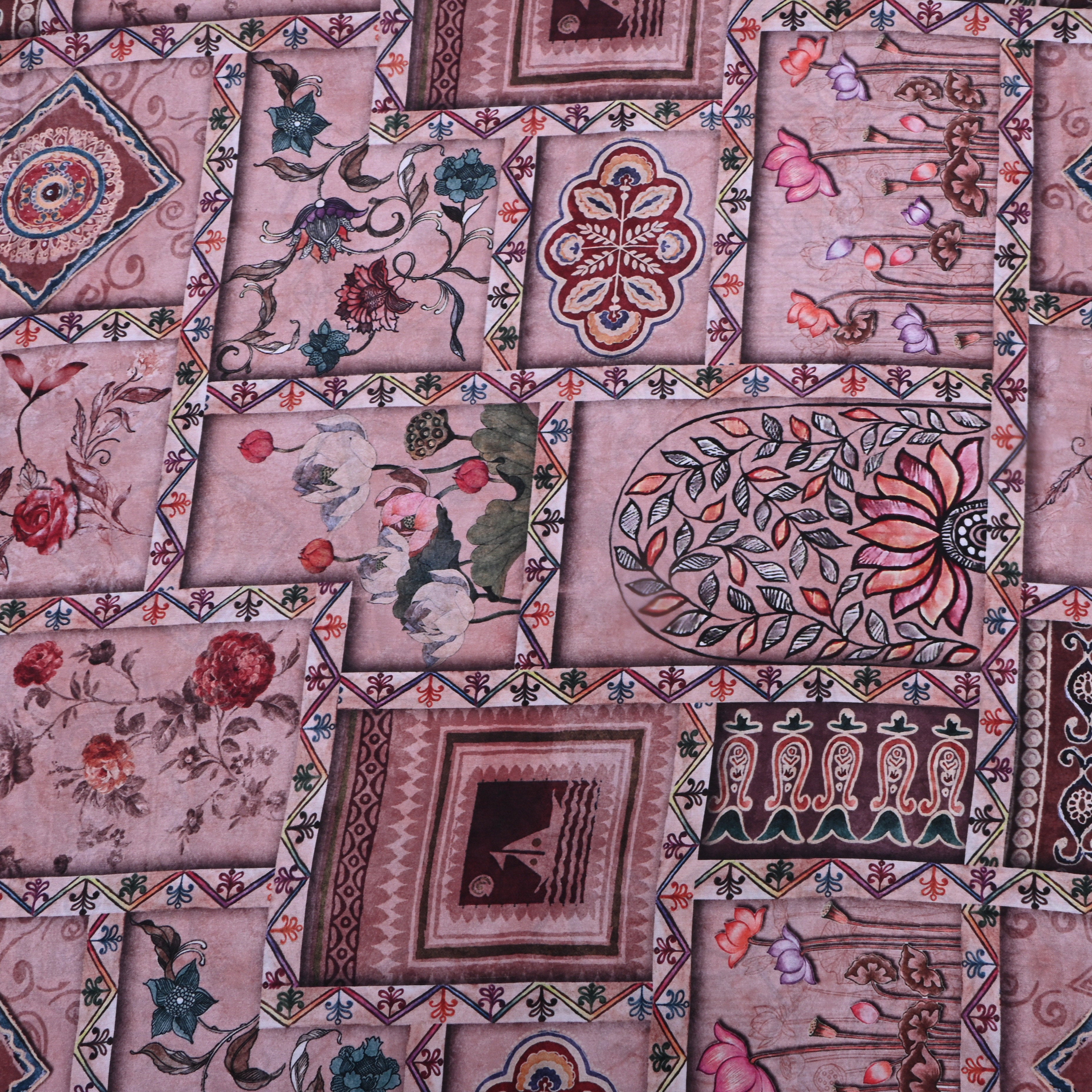 Pink Floral Printed Silk Fabric