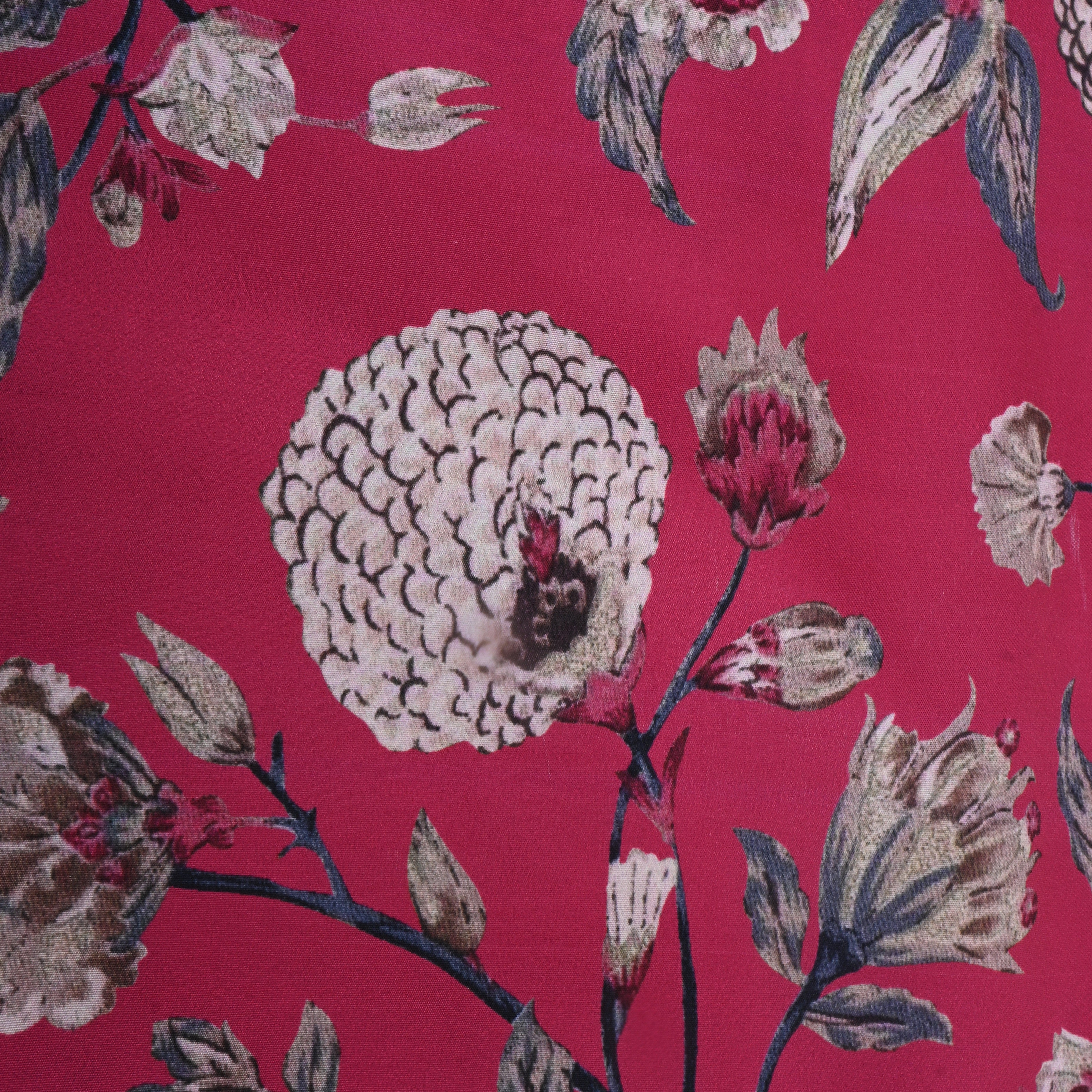 Deep Carnation Pink Floral Printed Silk Fabric