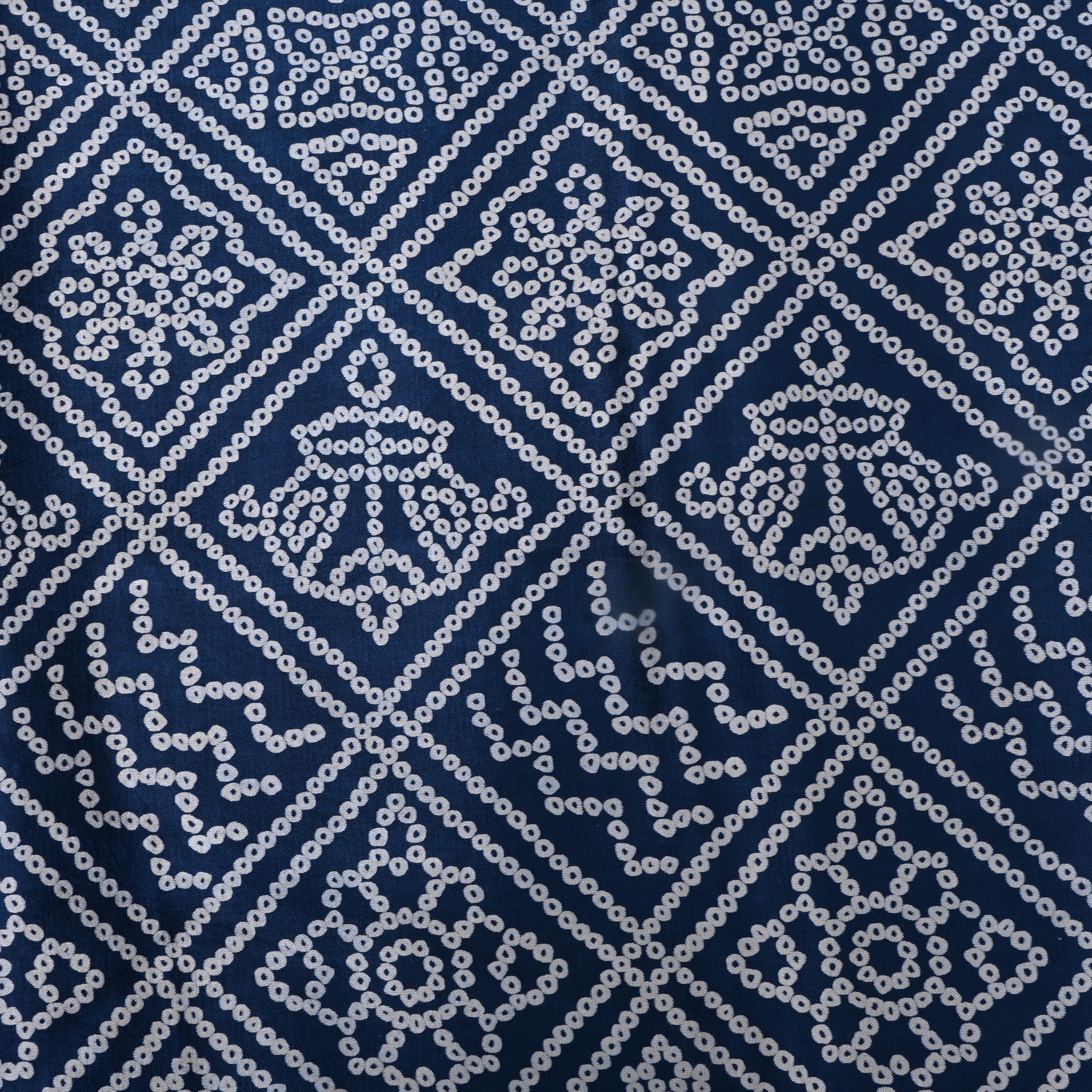 Bright Indigo Bandhani Print On Satin Fabric
