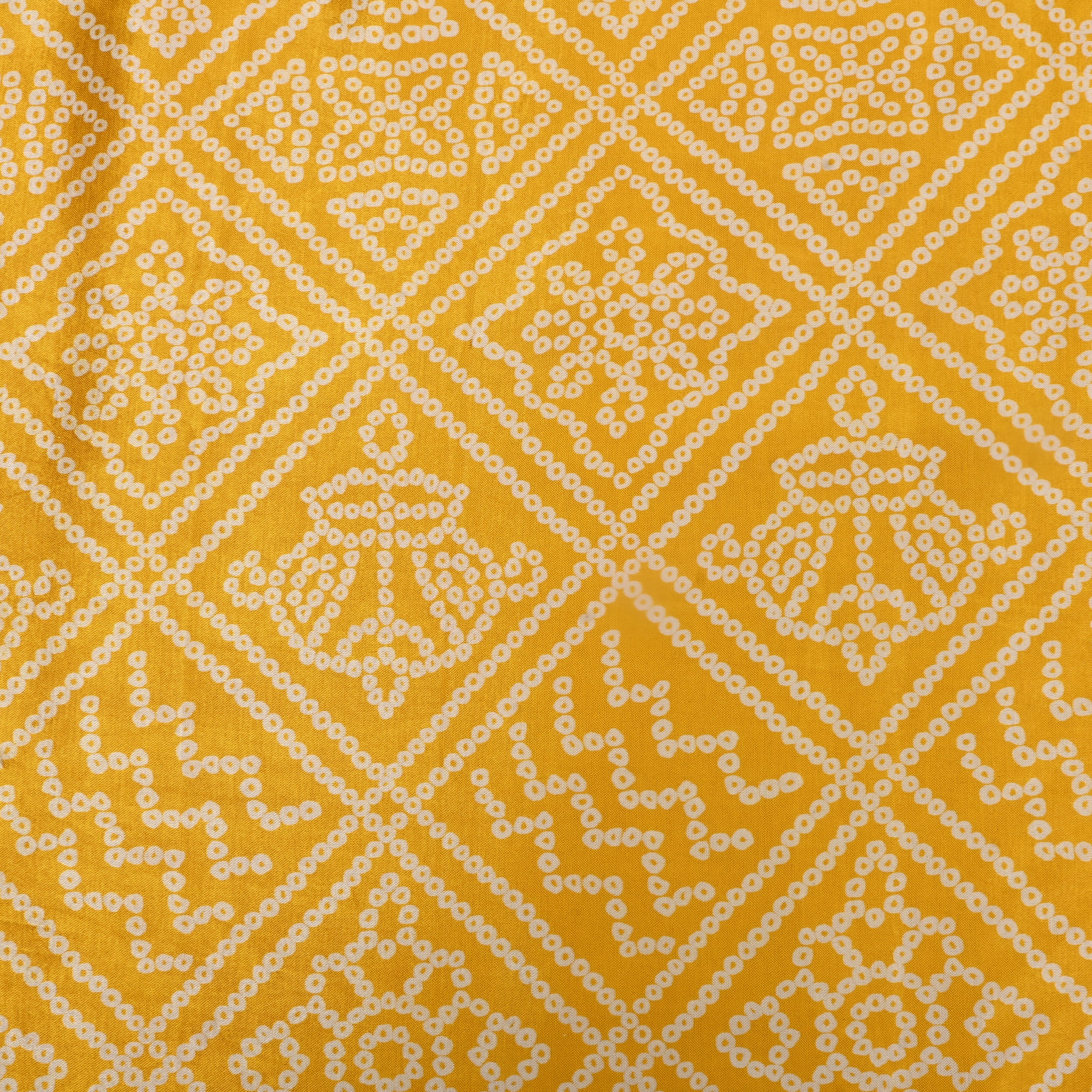 Yellow Bandhani Print On Satin Fabric