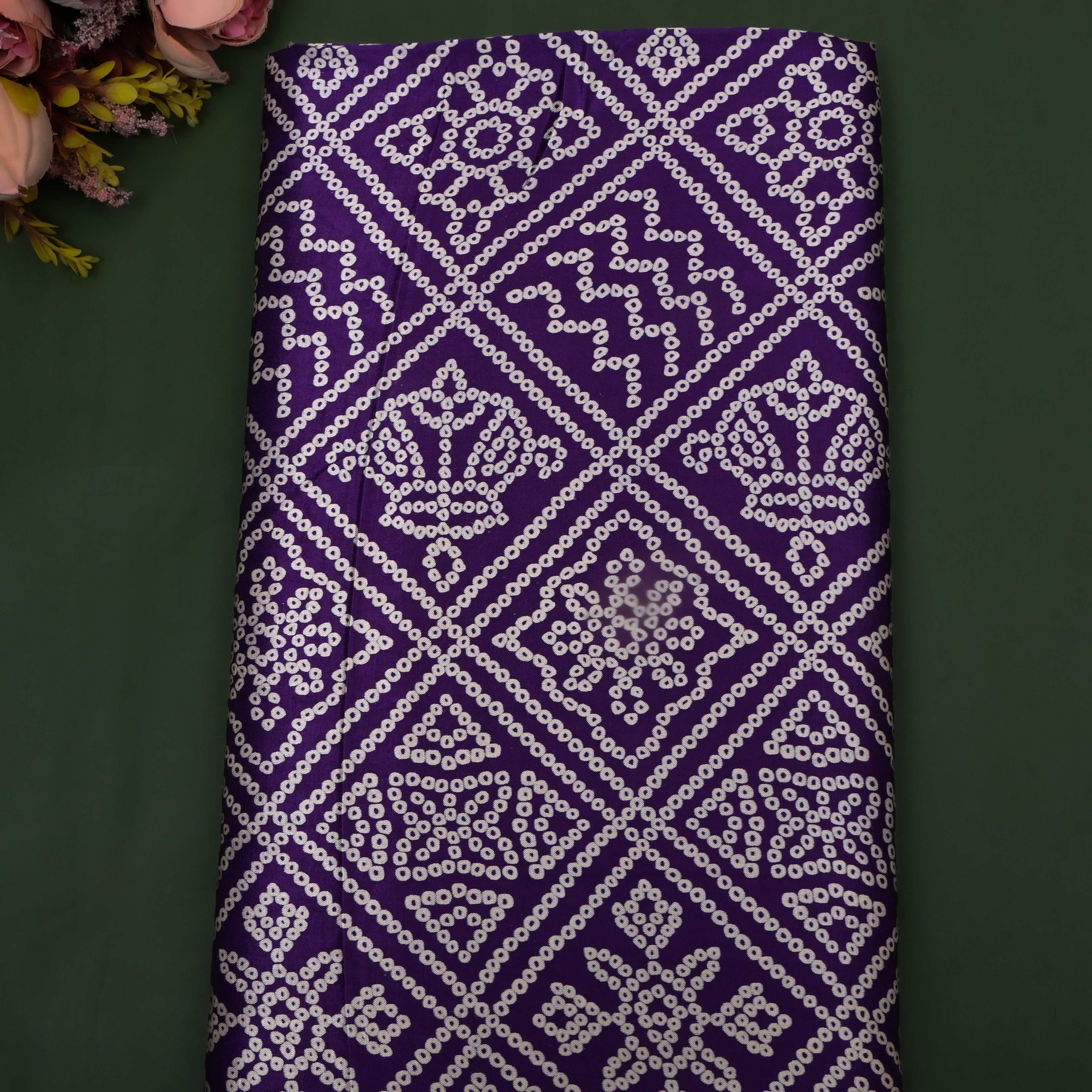 Classic Violet Bandhani Print On Satin Fabric