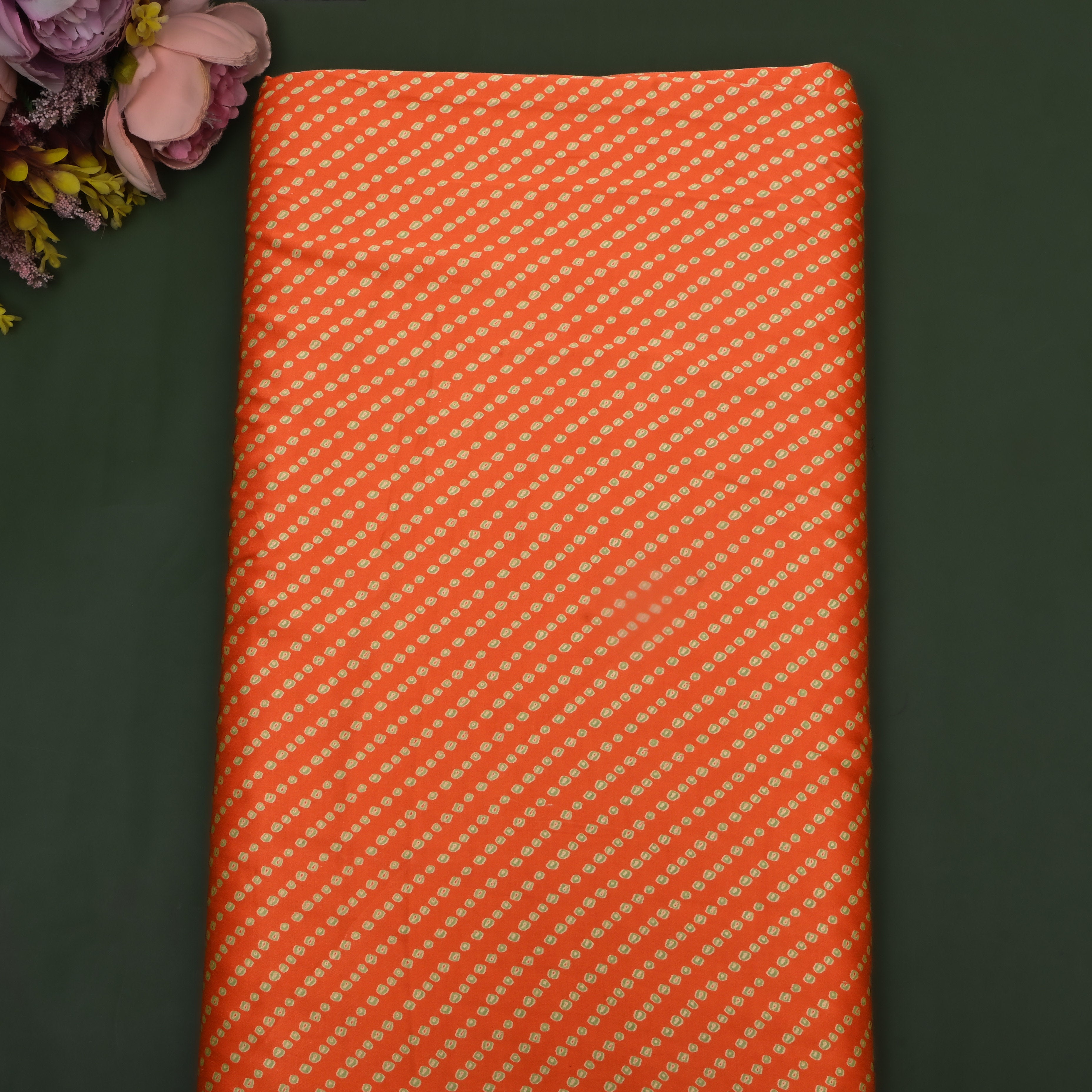 Orange Bandhani Printed Satin Fabric