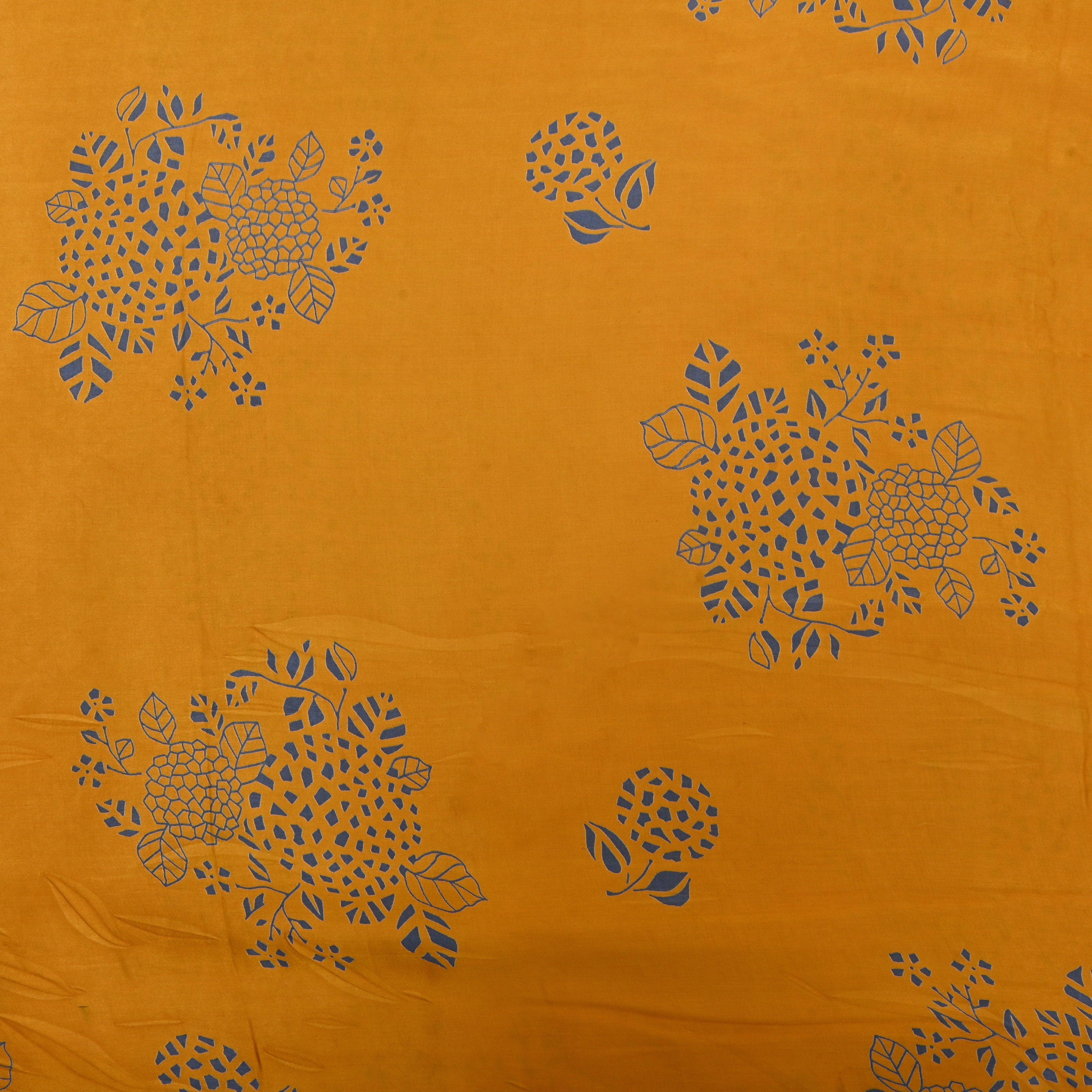 Turmeric Yellow Floral Print Satin Fabric