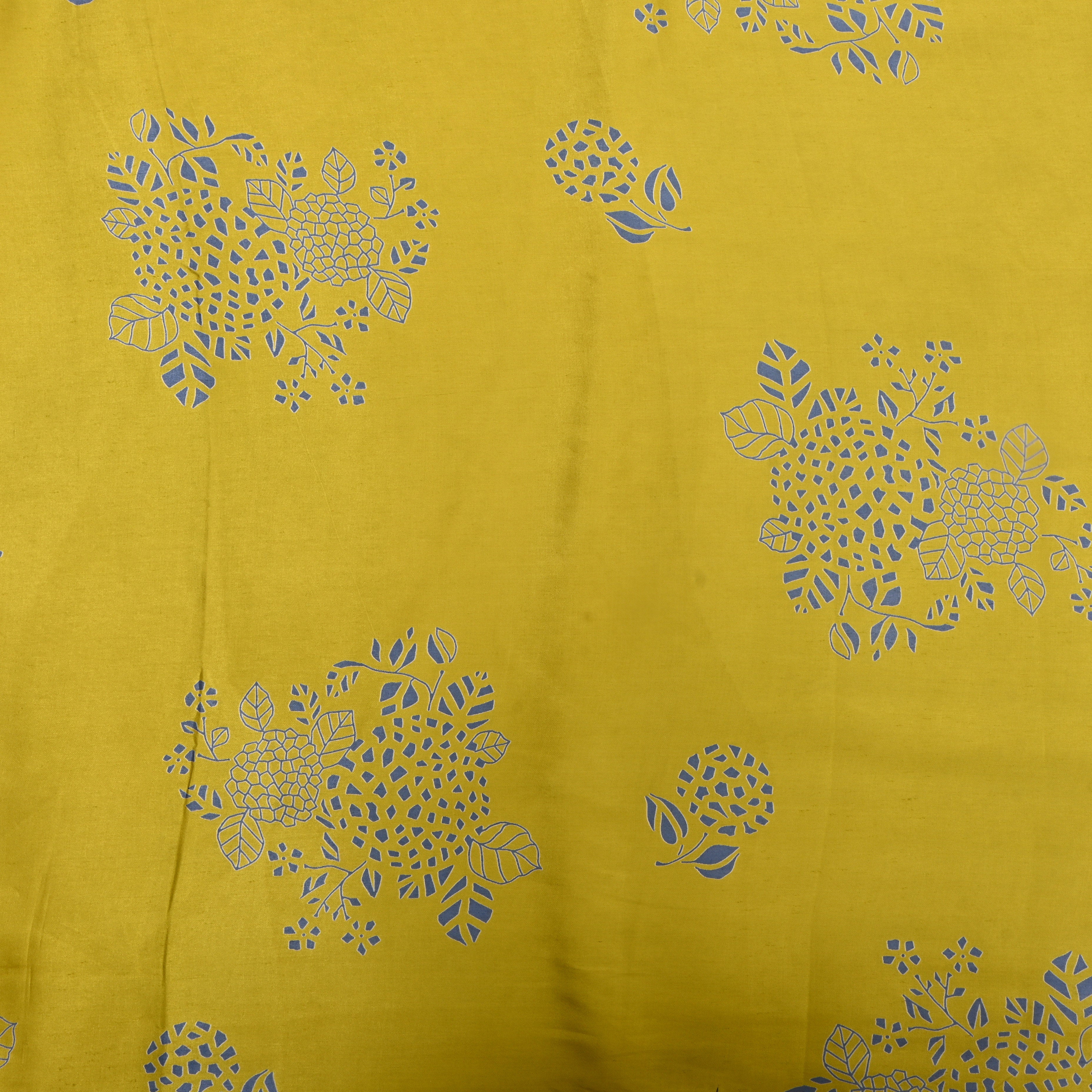 Lemon Yellow Floral Printed Satin Fabric