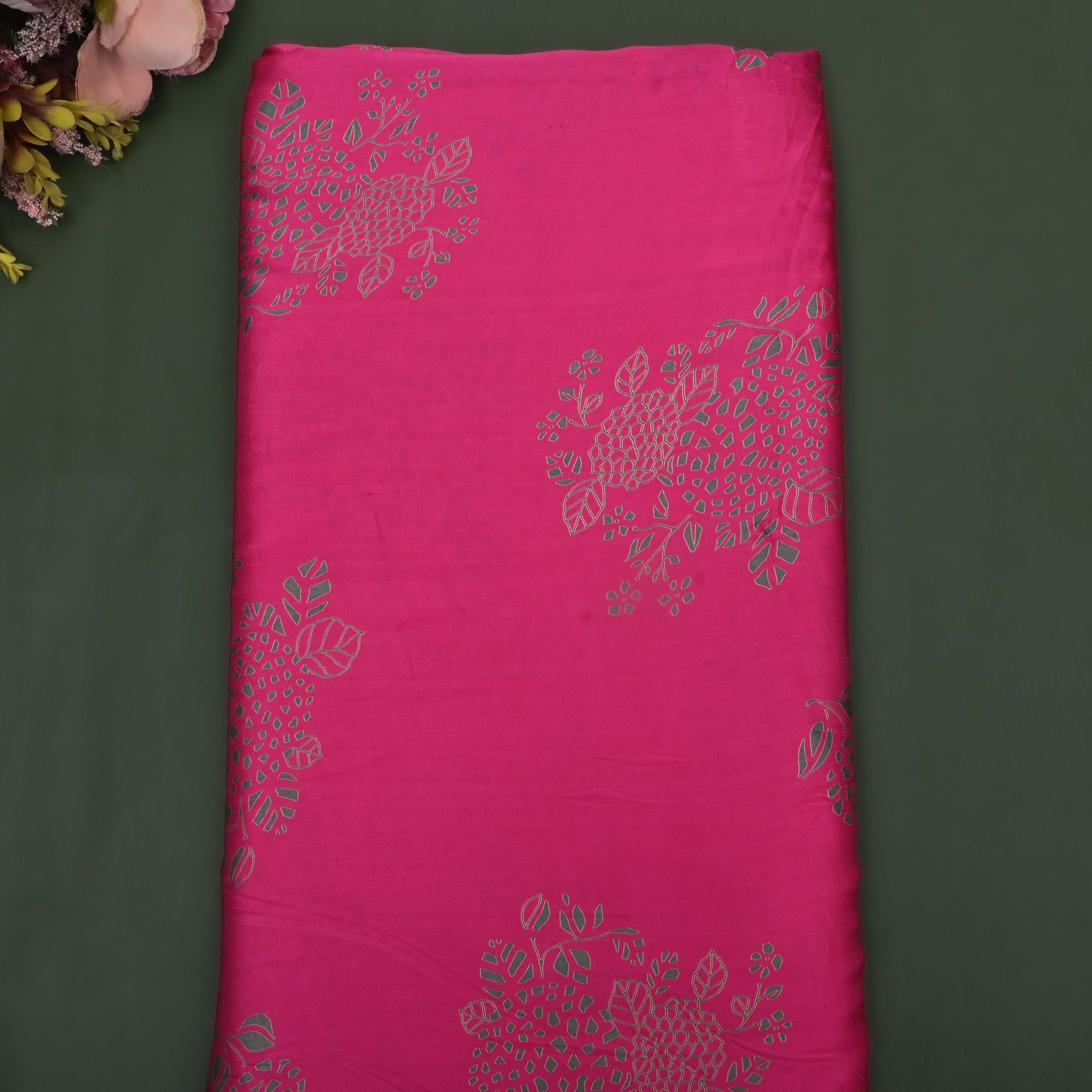 Crepe Pink Floral Printed Satin Fabric