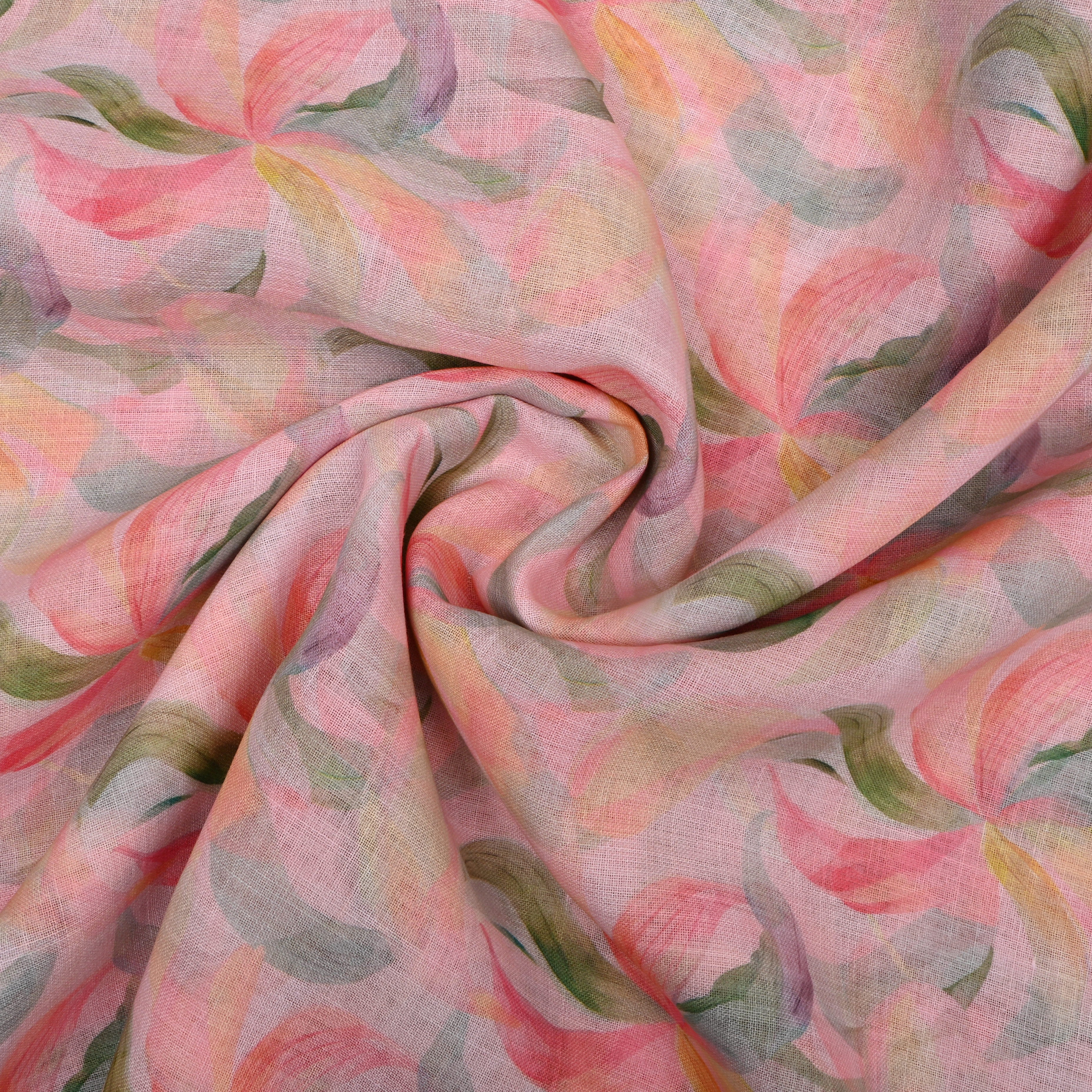 Soft Pink Floral Printed Linen Fabric