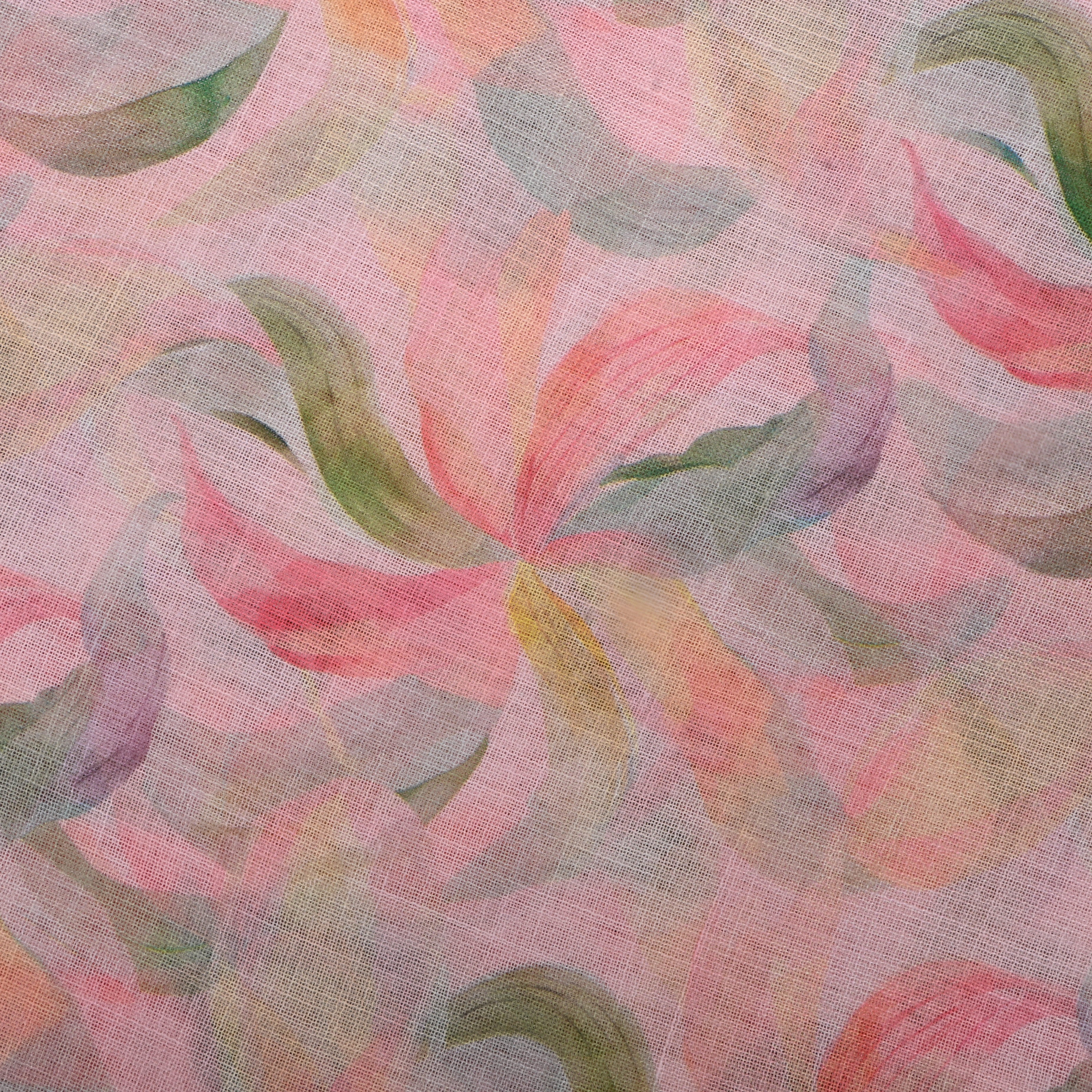Soft Pink Floral Printed Linen Fabric
