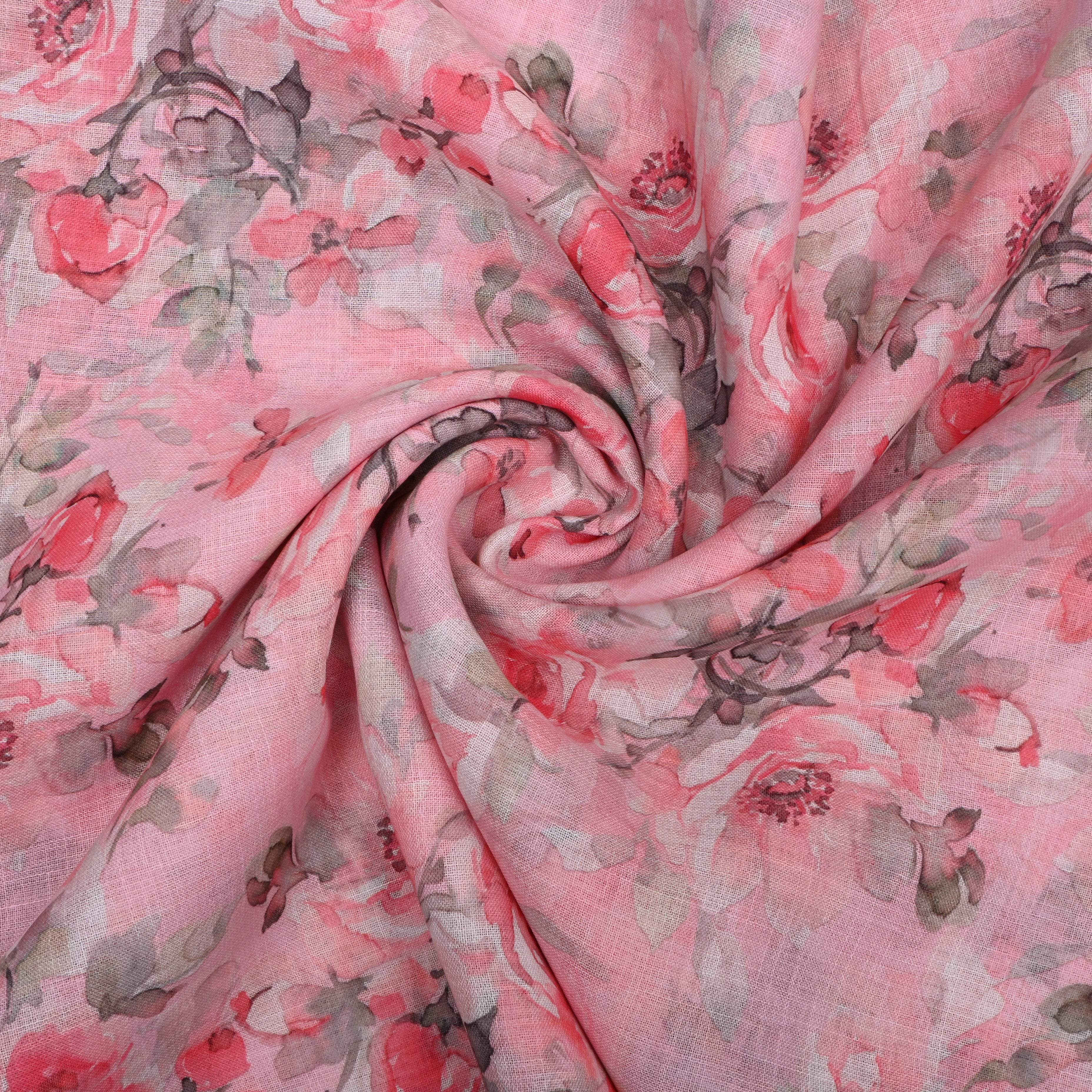 Blossom Pink Floral Printed Linen Fabric