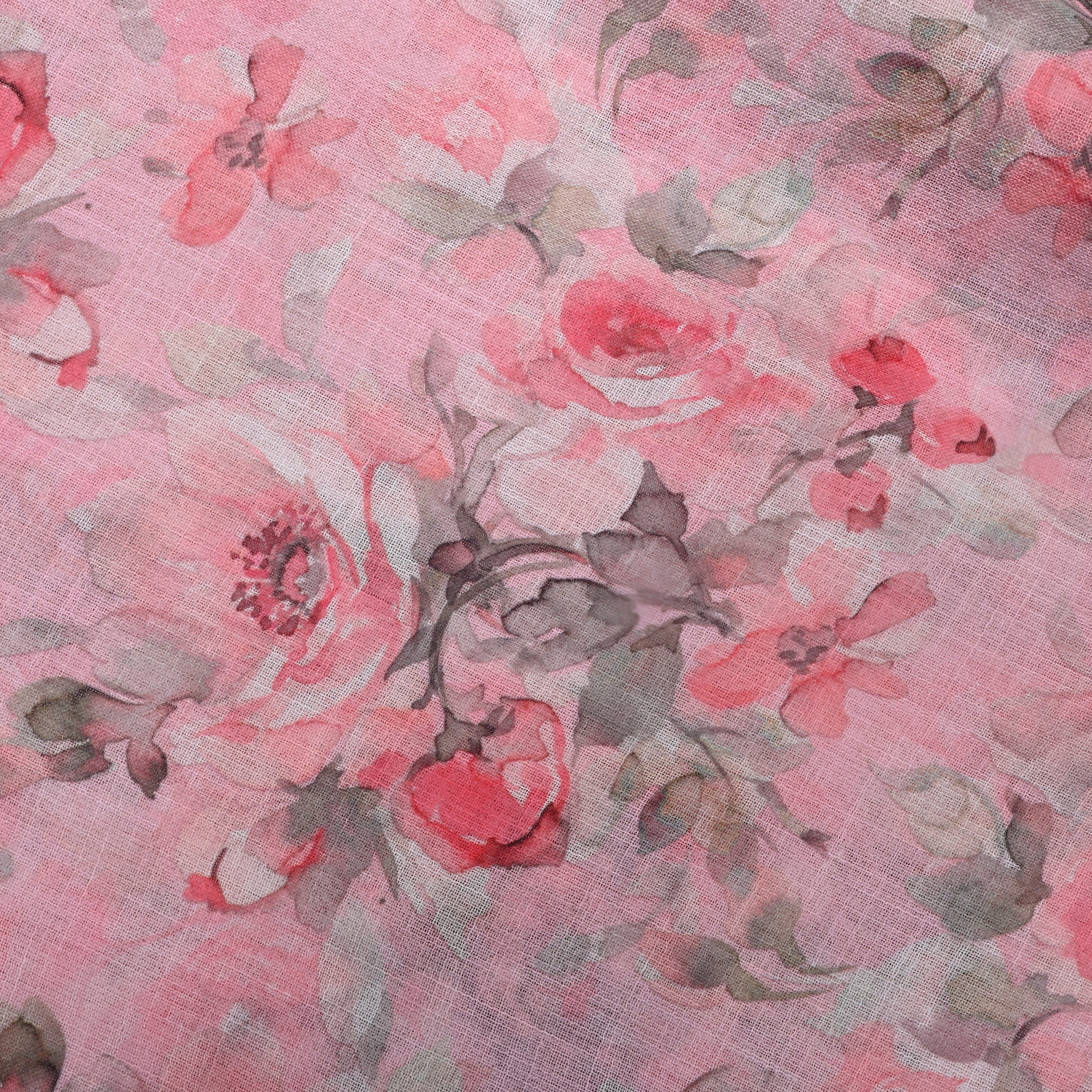 Blossom Pink Floral Printed Linen Fabric