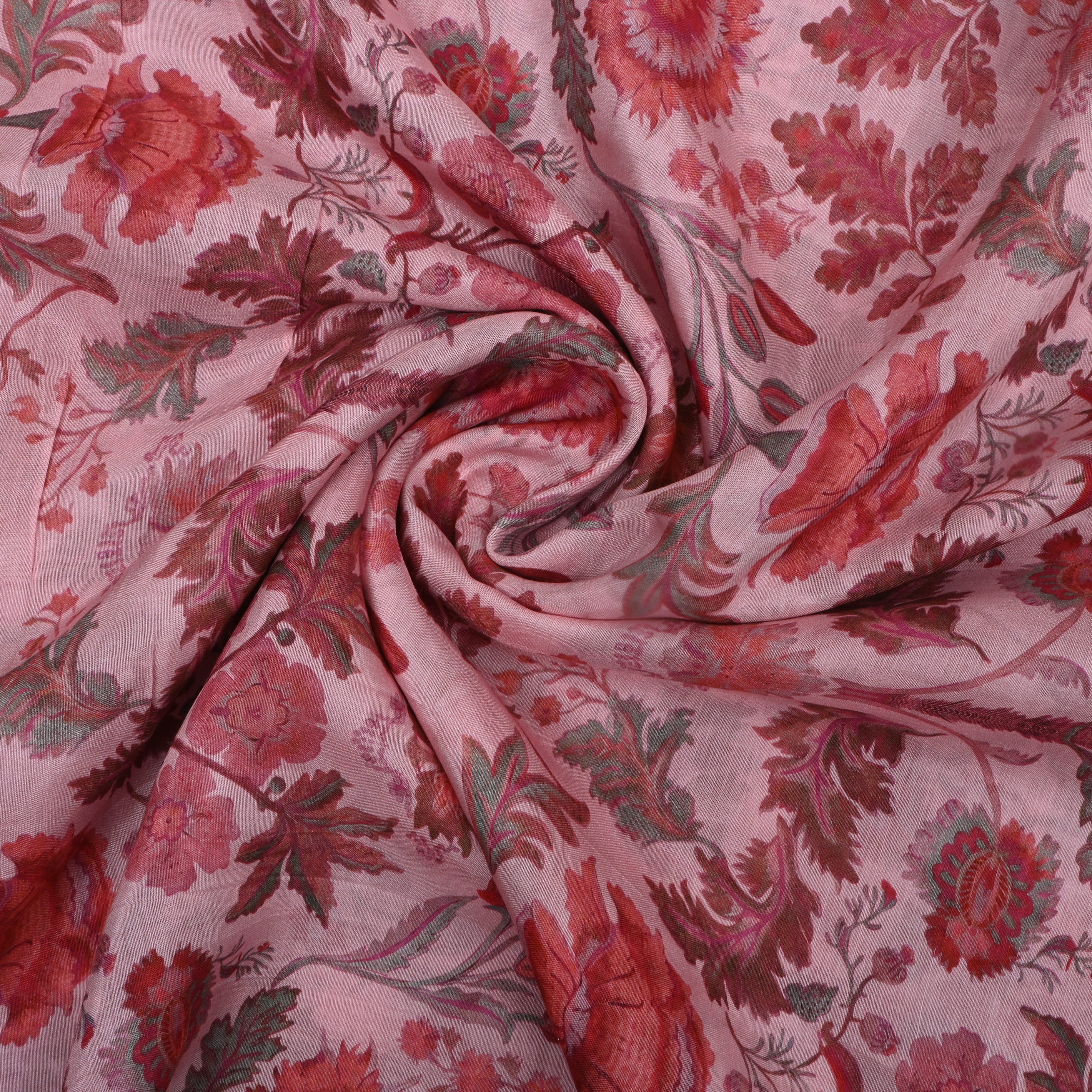Flamingo Pink Floral Printed Chanderi Fabric