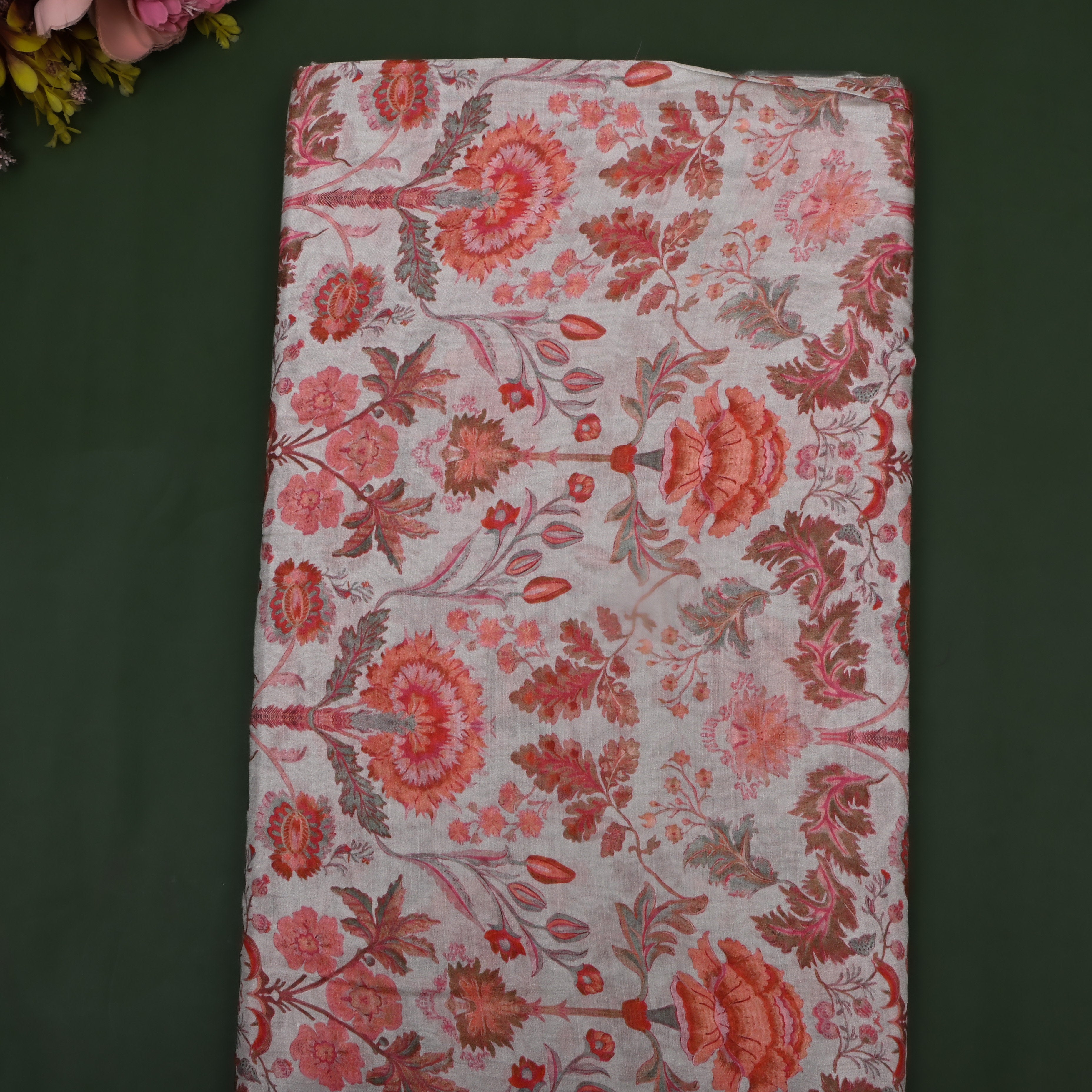 Off-White Floral Printed Chanderi Fabric
