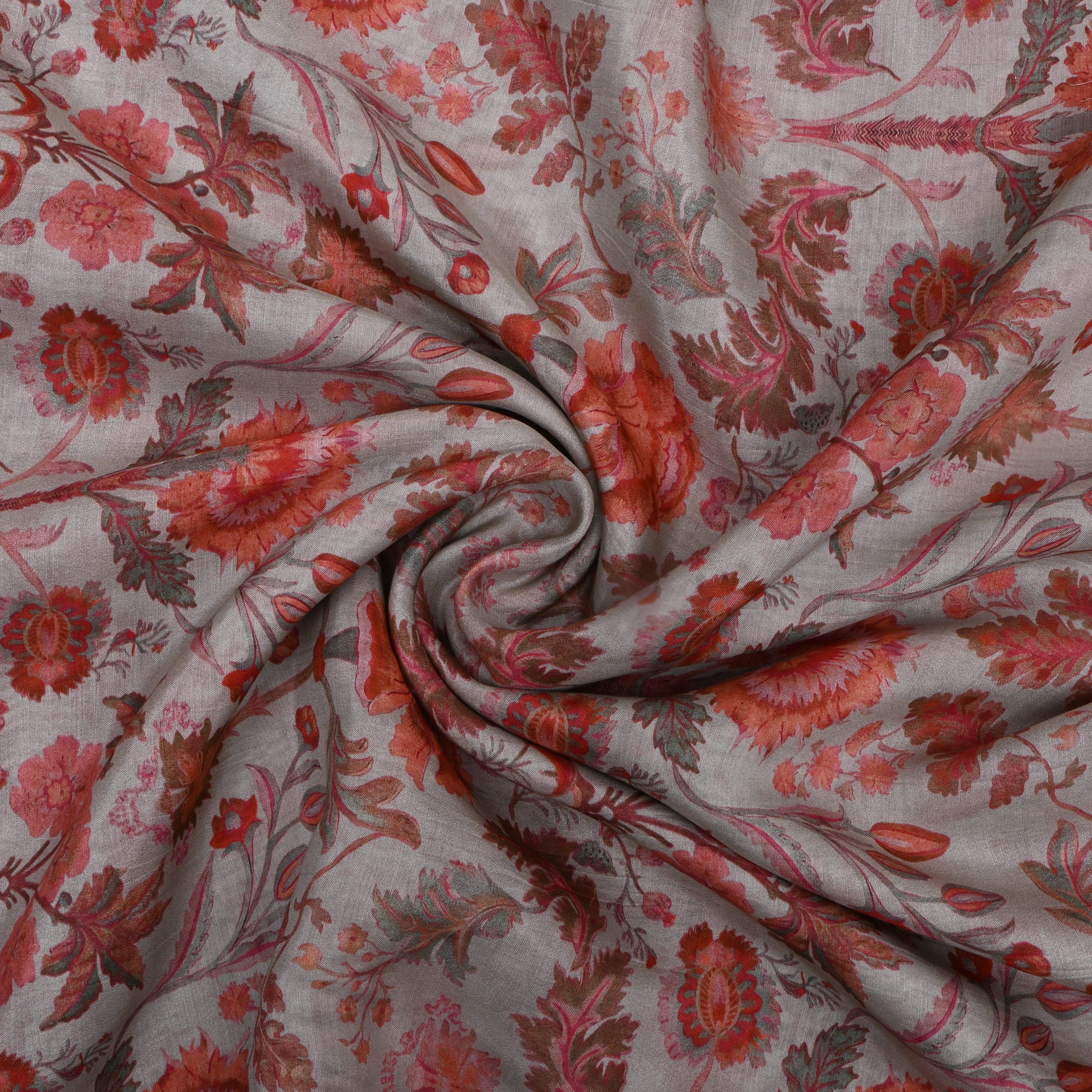 Off-White Floral Printed Chanderi Fabric