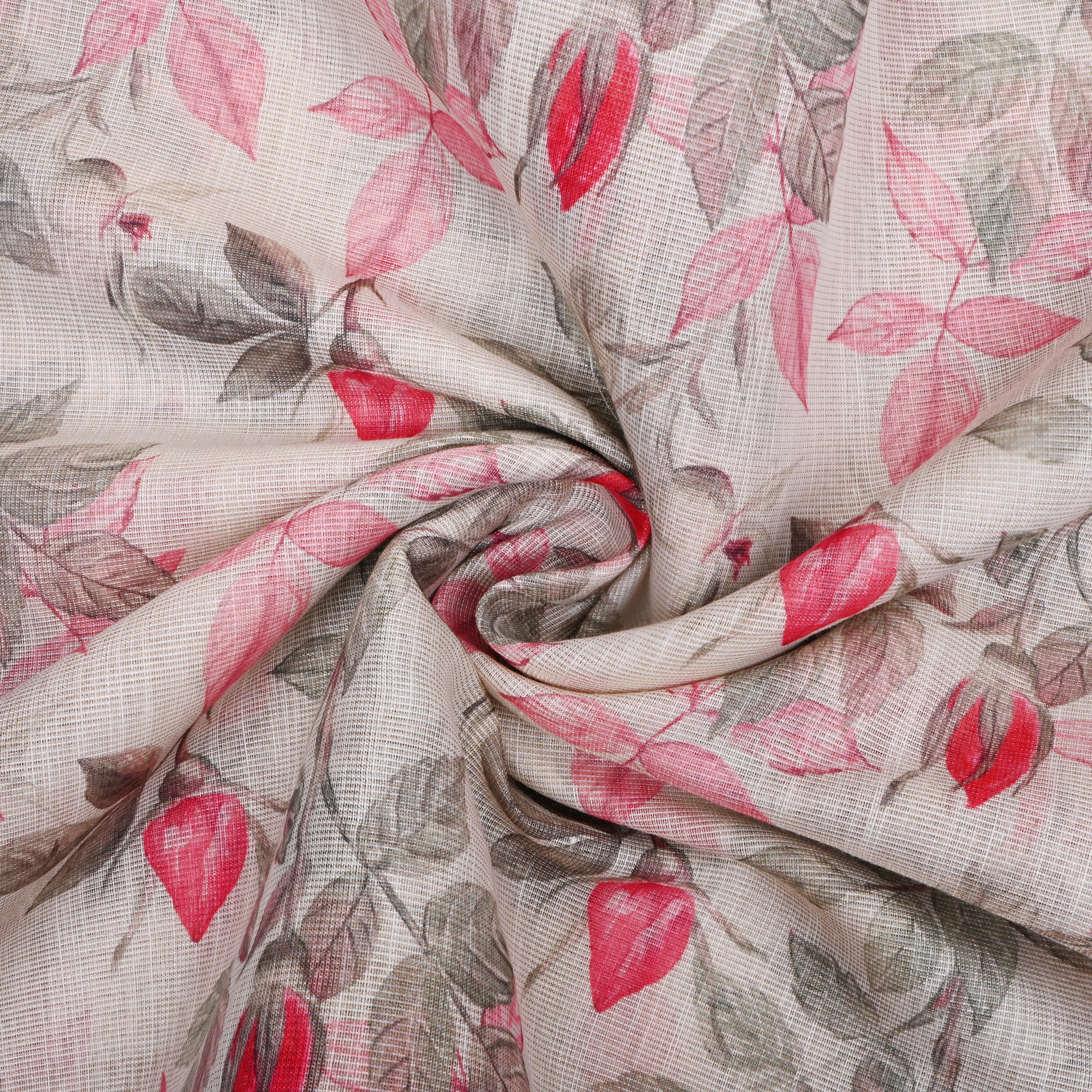 Milk White Floral Printed Tissue Fabric