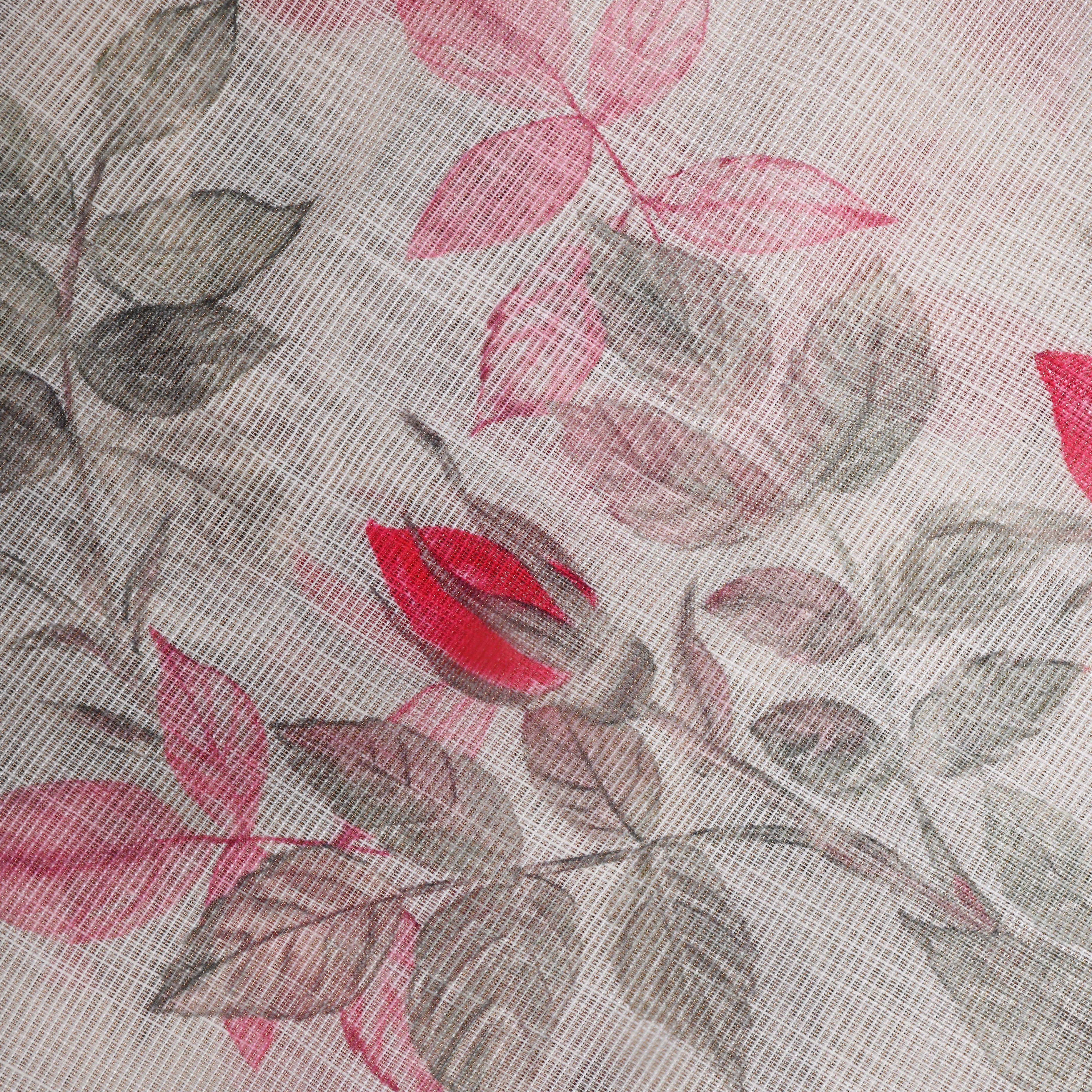 Milk White Floral Printed Tissue Fabric