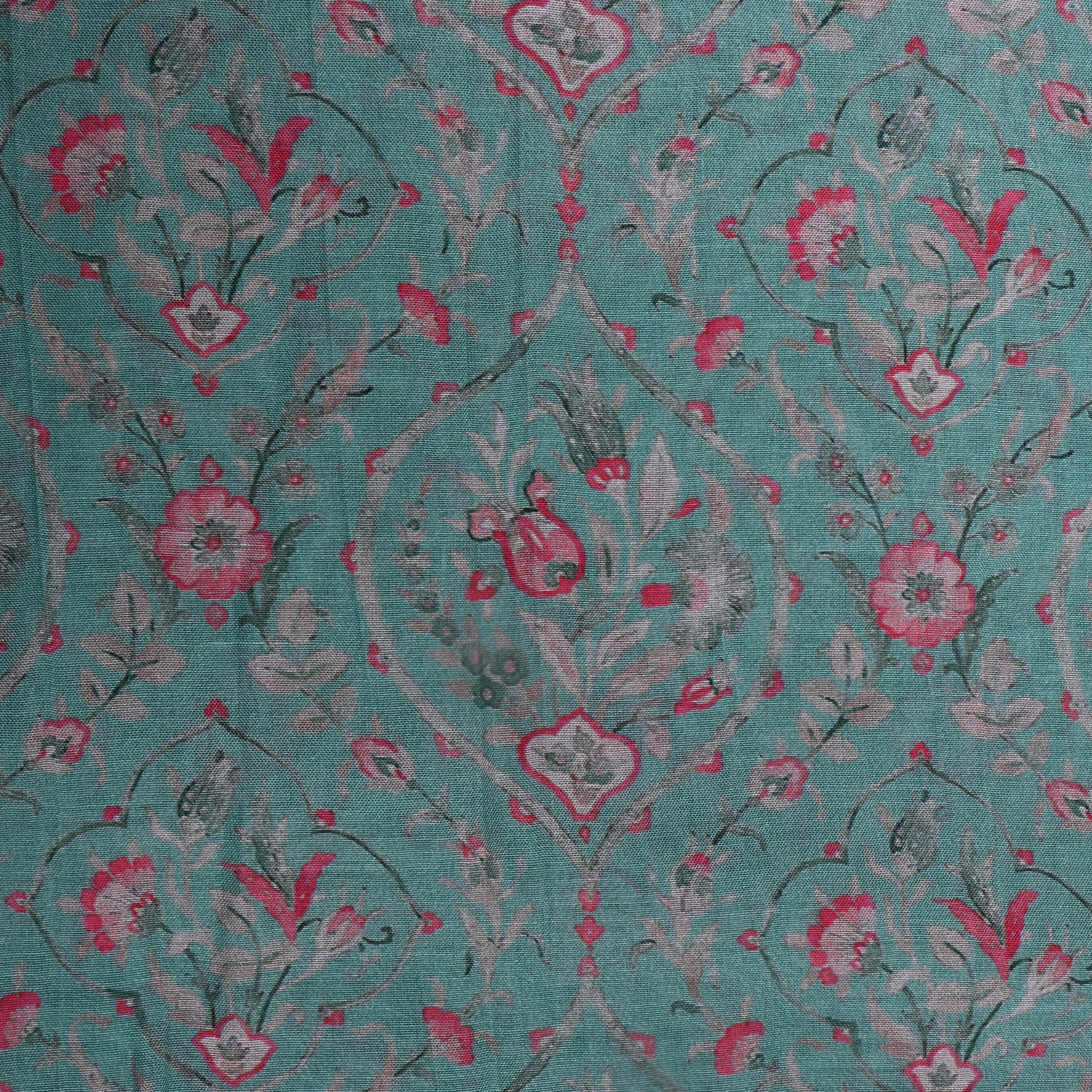 Marine Teal Blue Floral Printed Chanderi Fabric