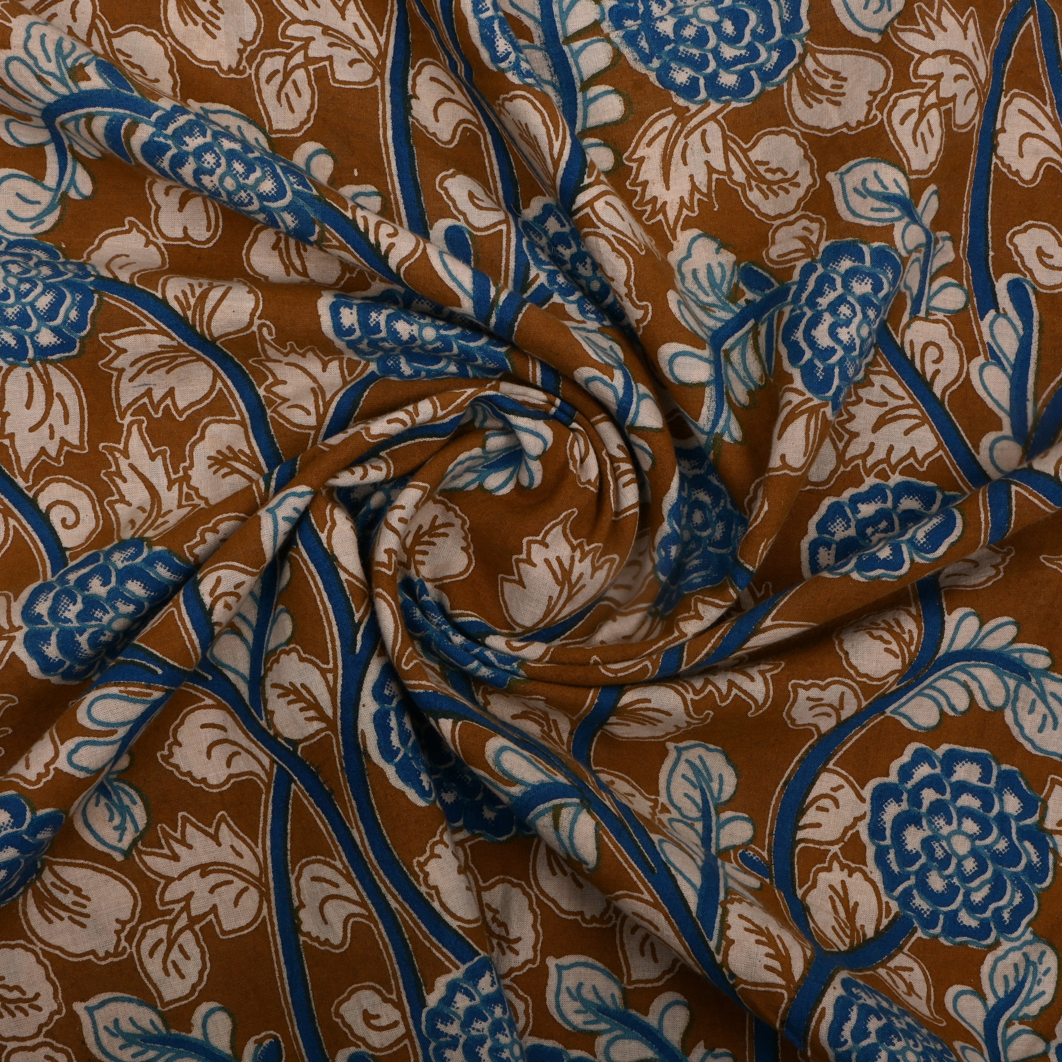 Earthy Green Kalamkari Printed Cotton Fabric