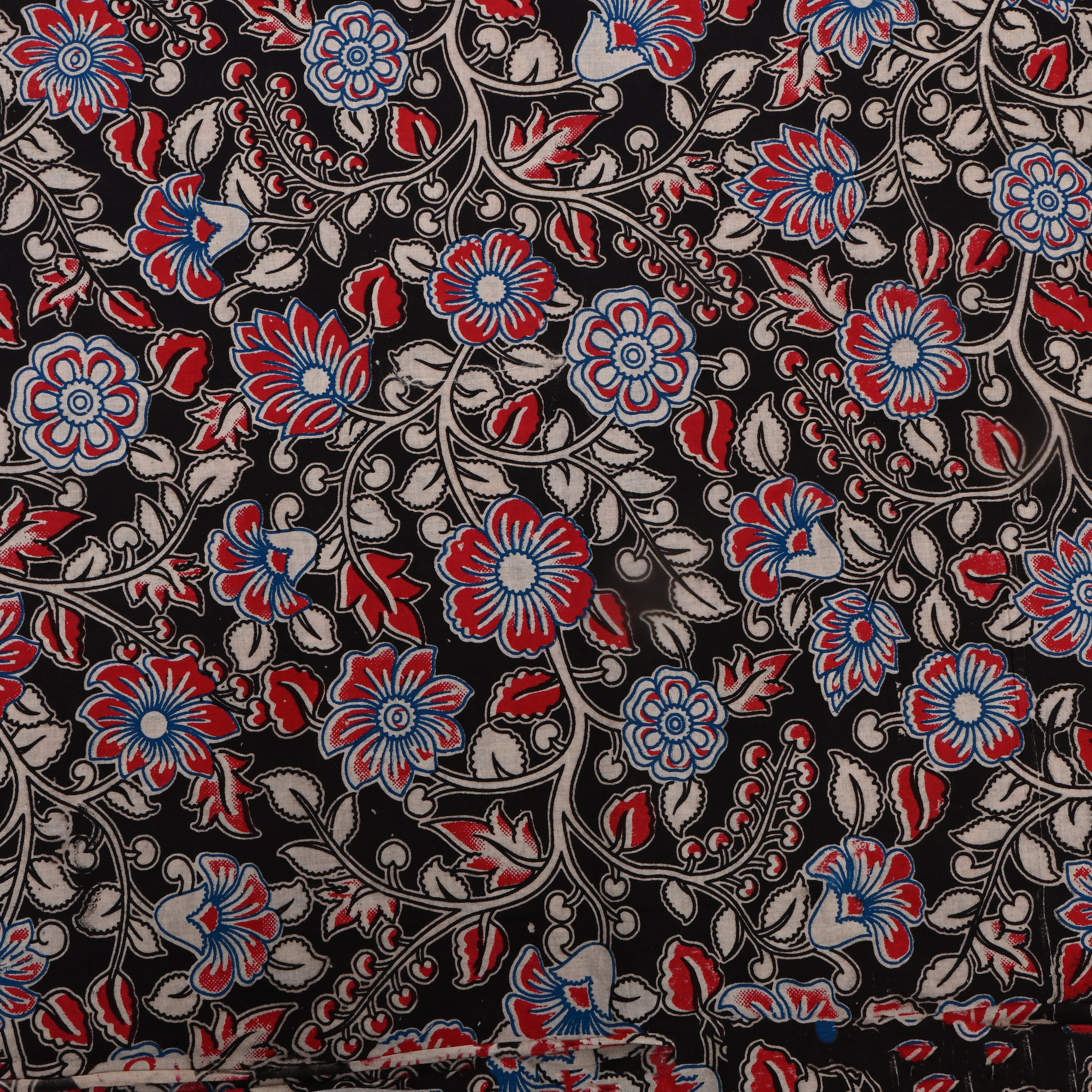 Black Kalamkari Printed Cotton Fabric
