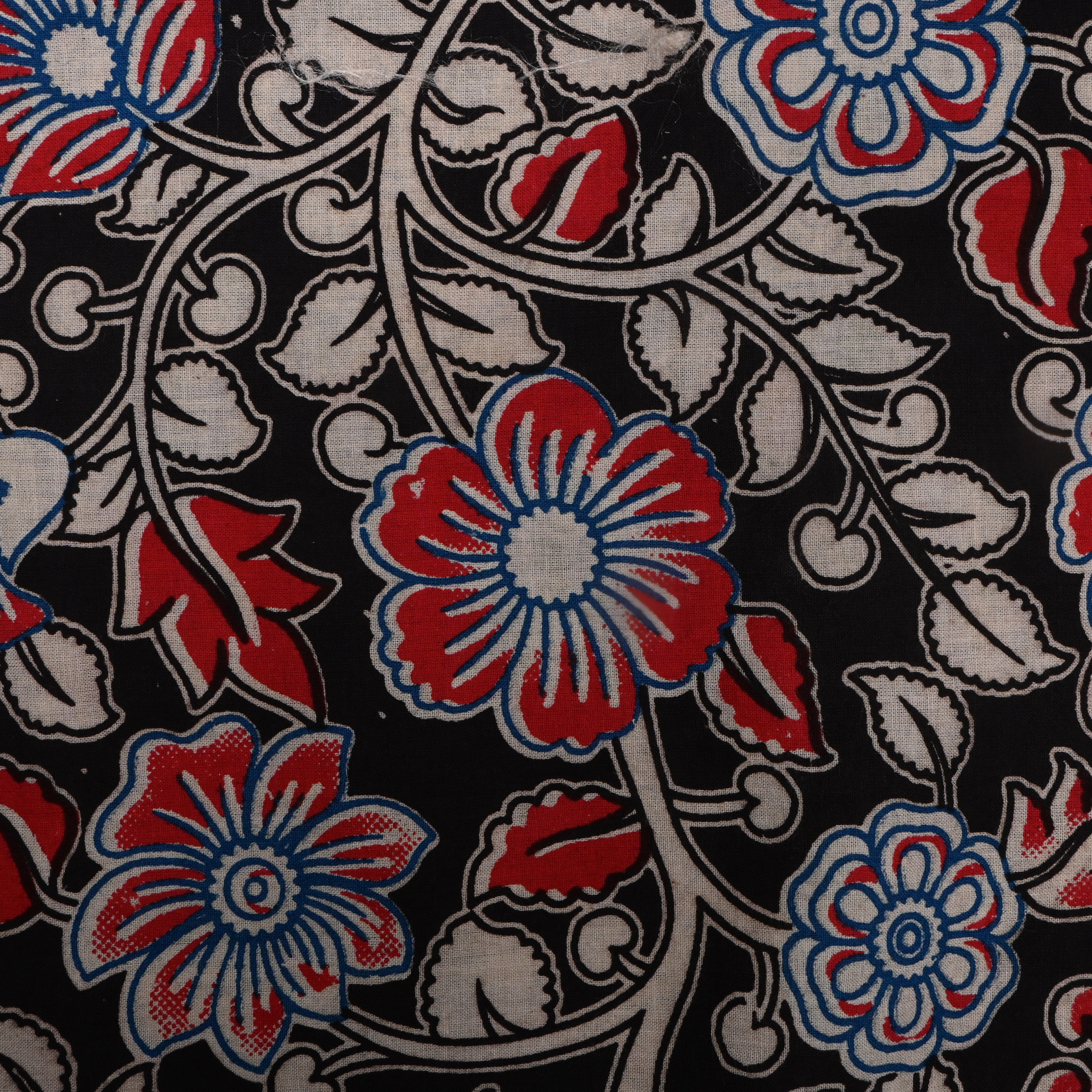 Black Kalamkari Printed Cotton Fabric