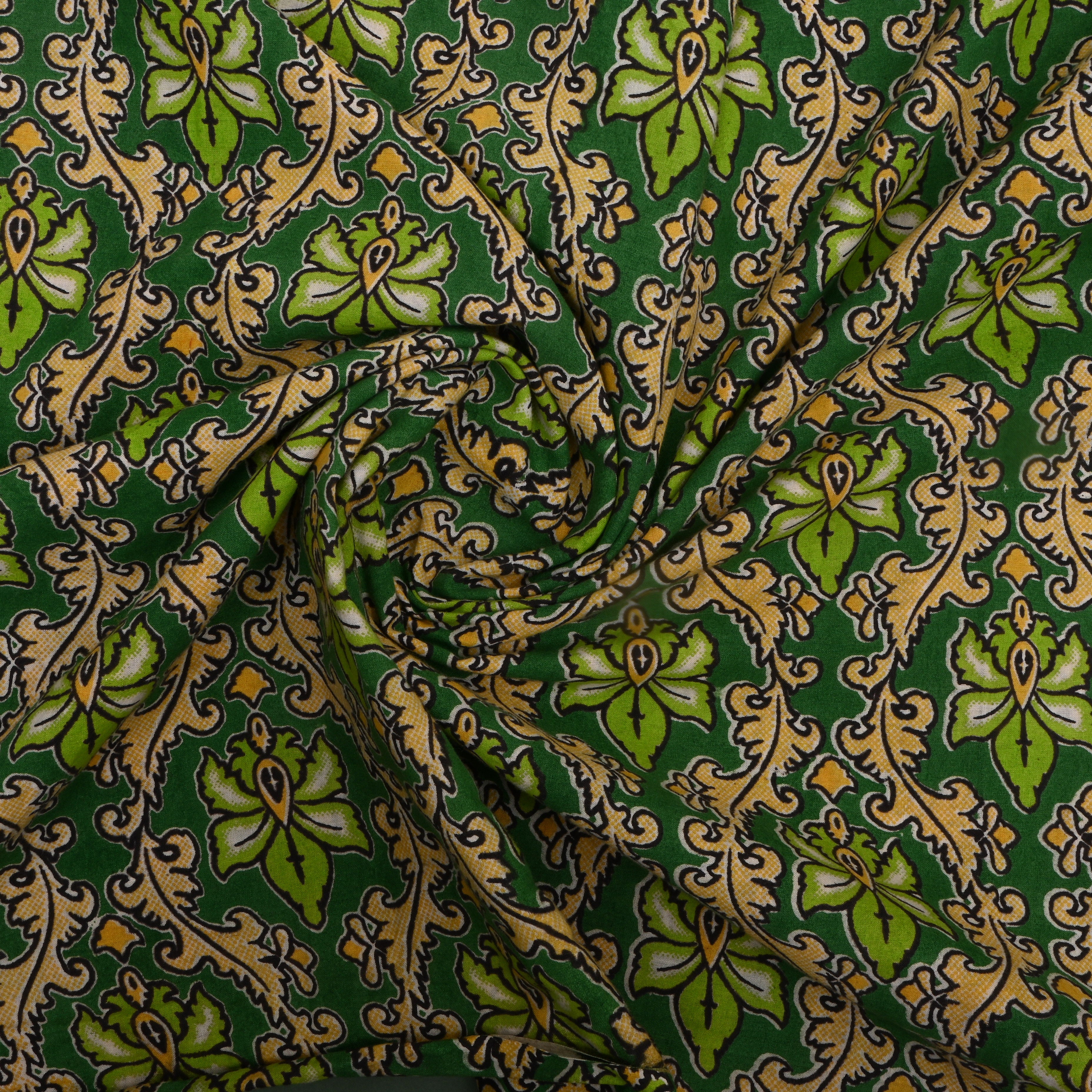 Tree Green Kalamkari Printed Cotton Fabric