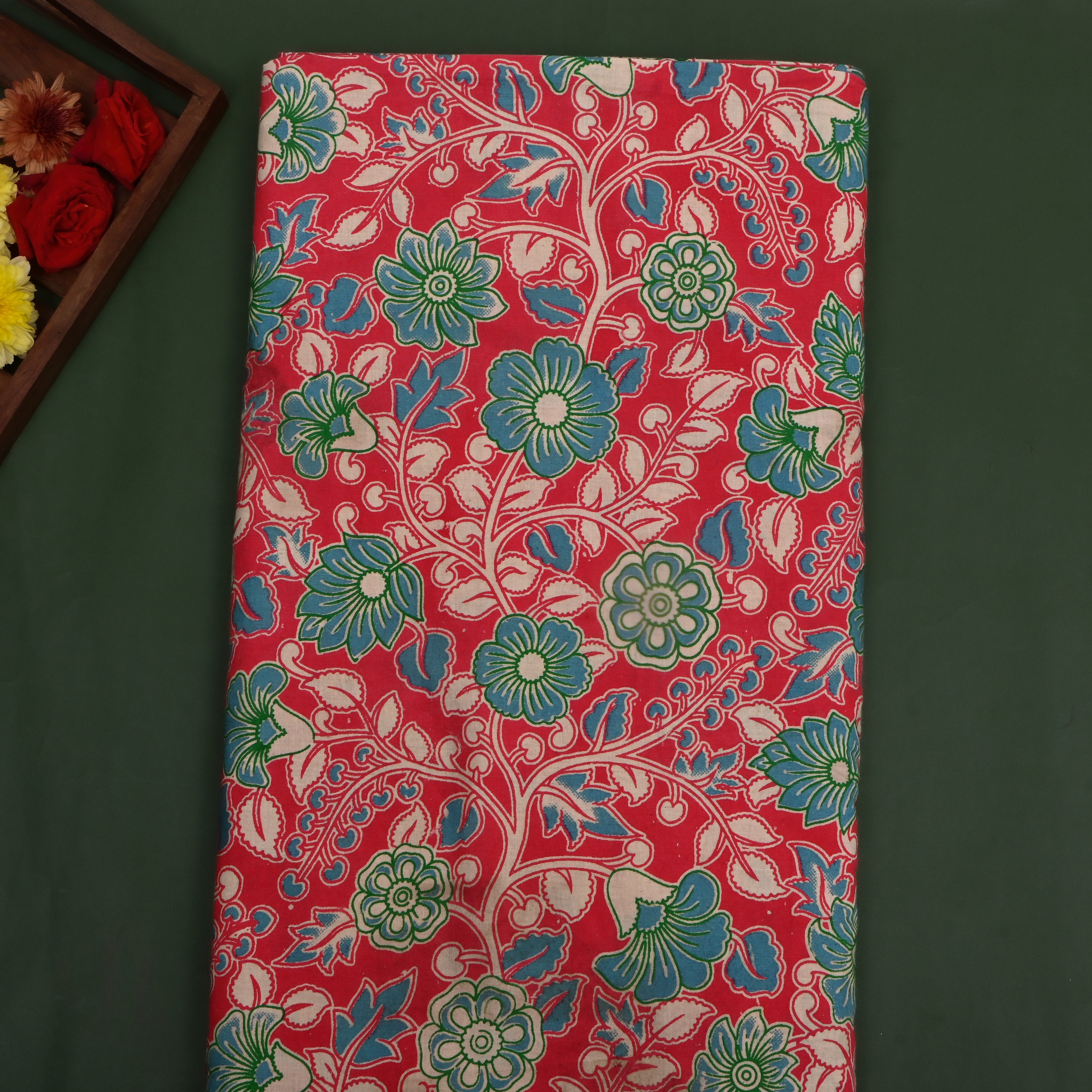 Amaranth Pink Kalamkari Printed Cotton Fabric