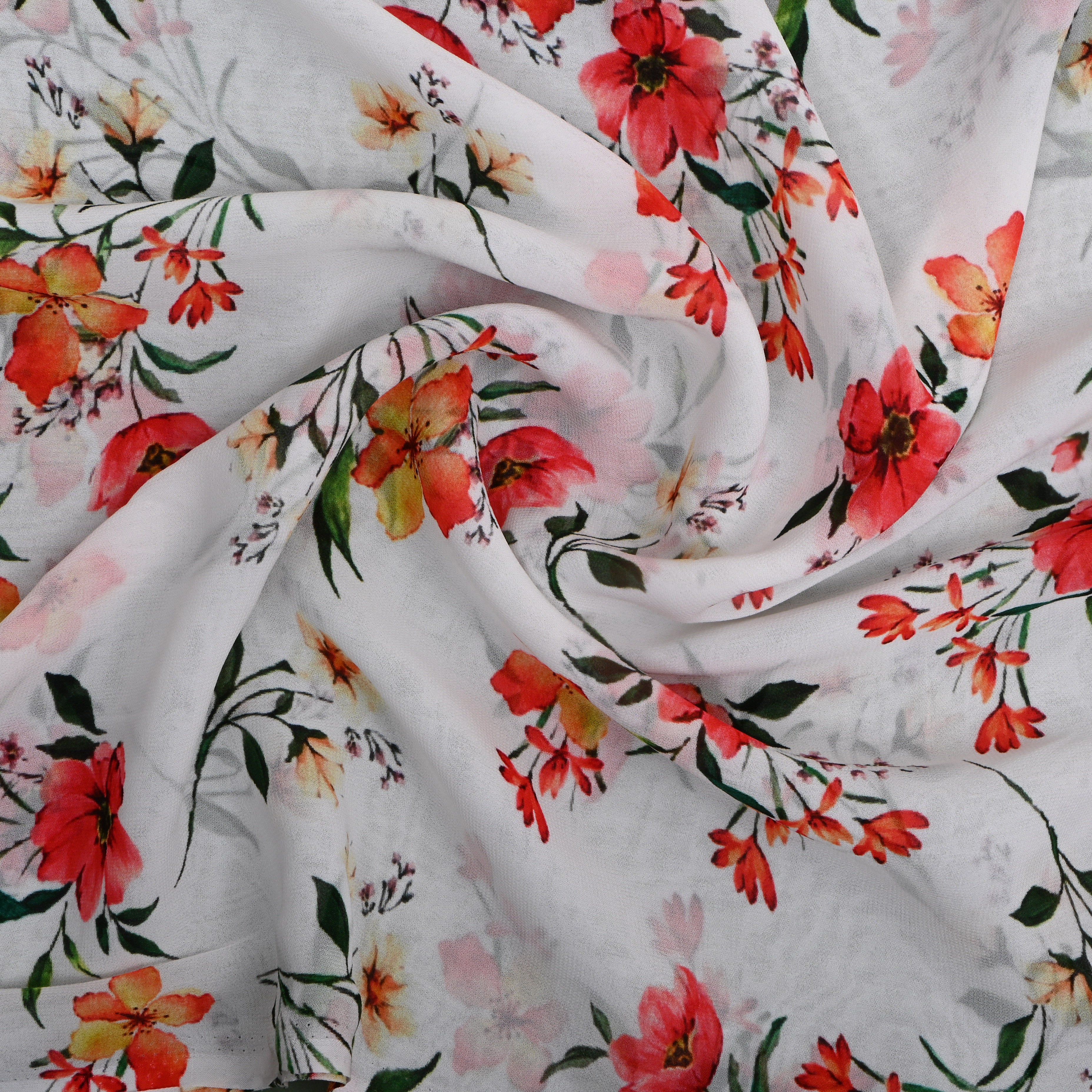 Off White Floral Printed Chiffon Fabric