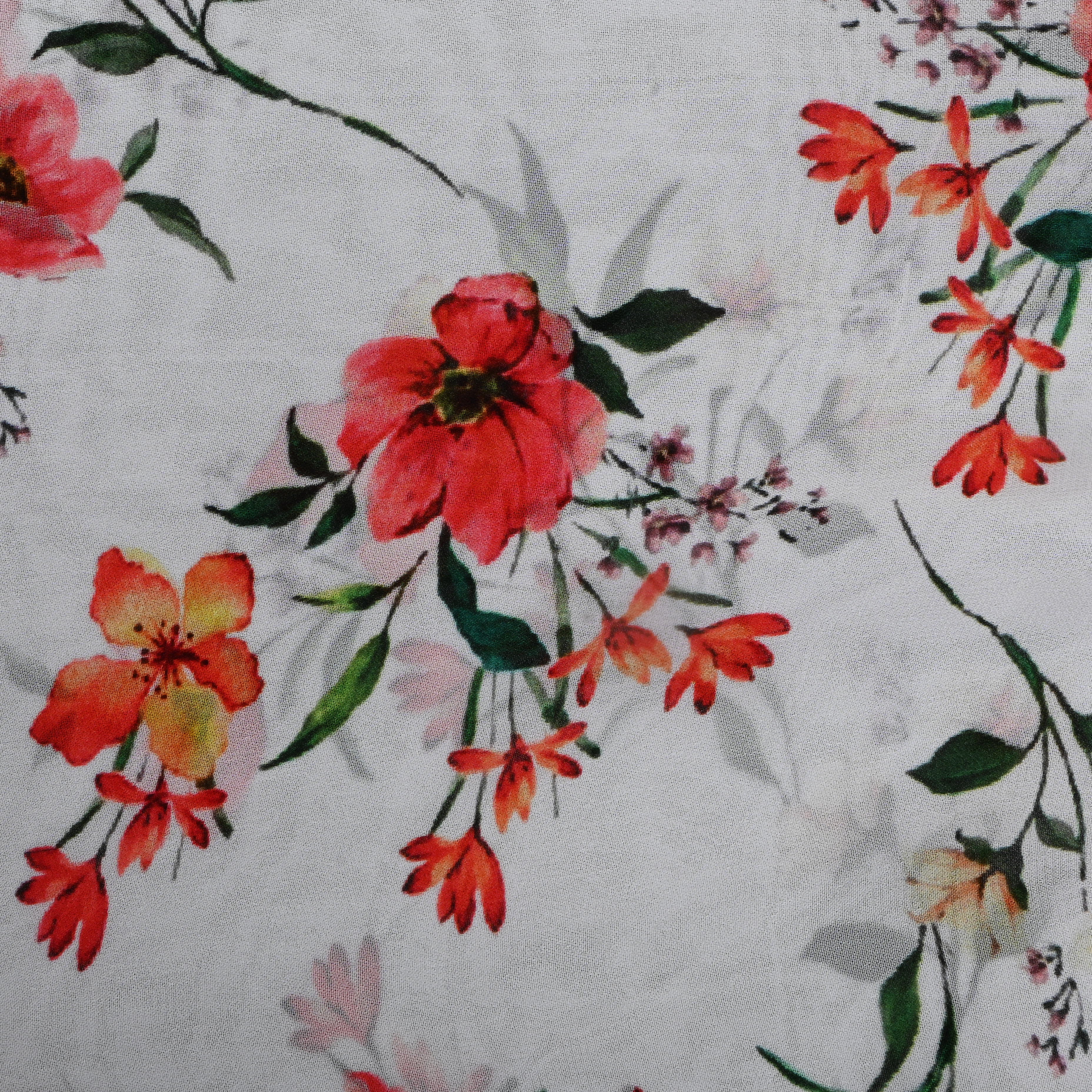 Off White Floral Printed Chiffon Fabric