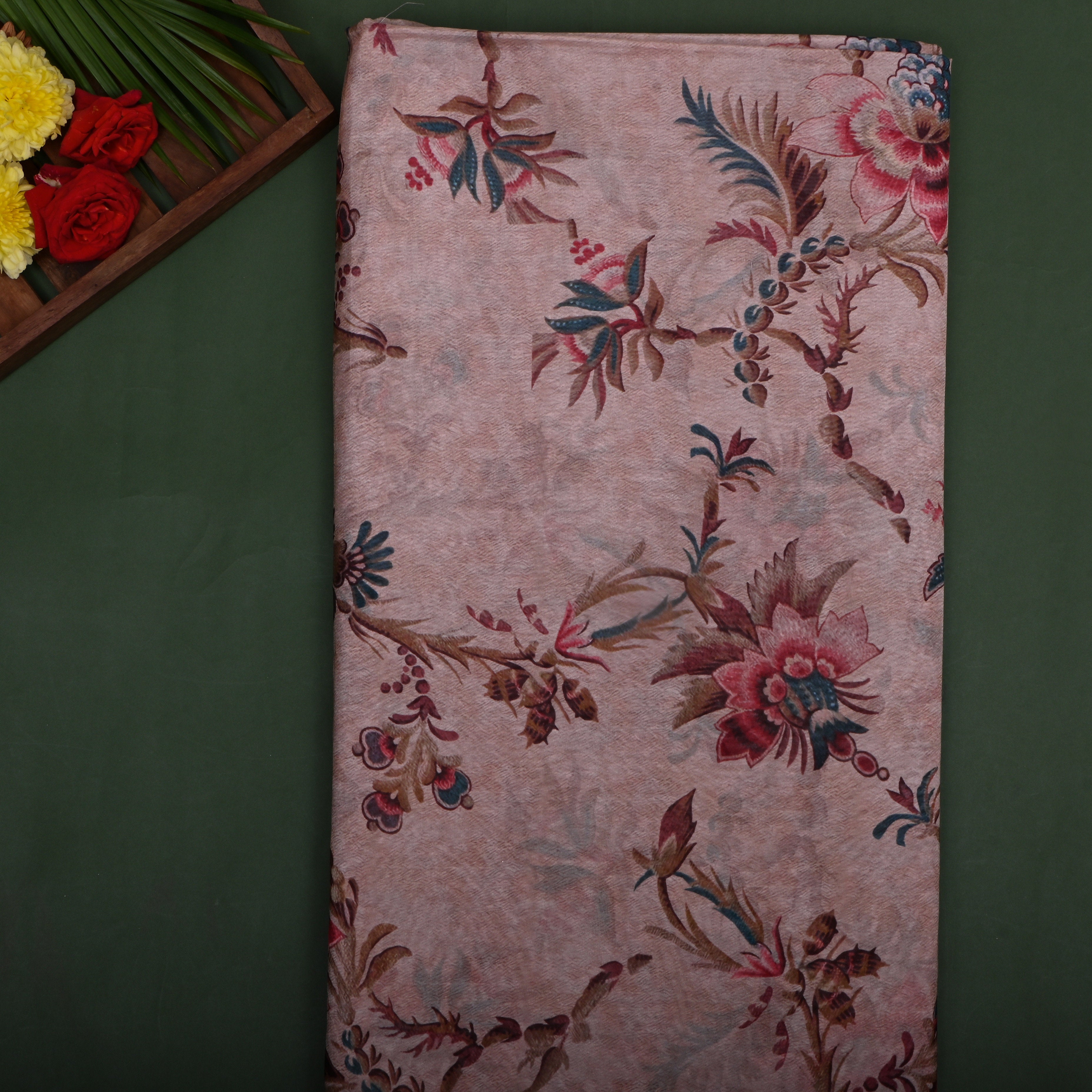 Muted Pink Floral Printed Silk Fabric