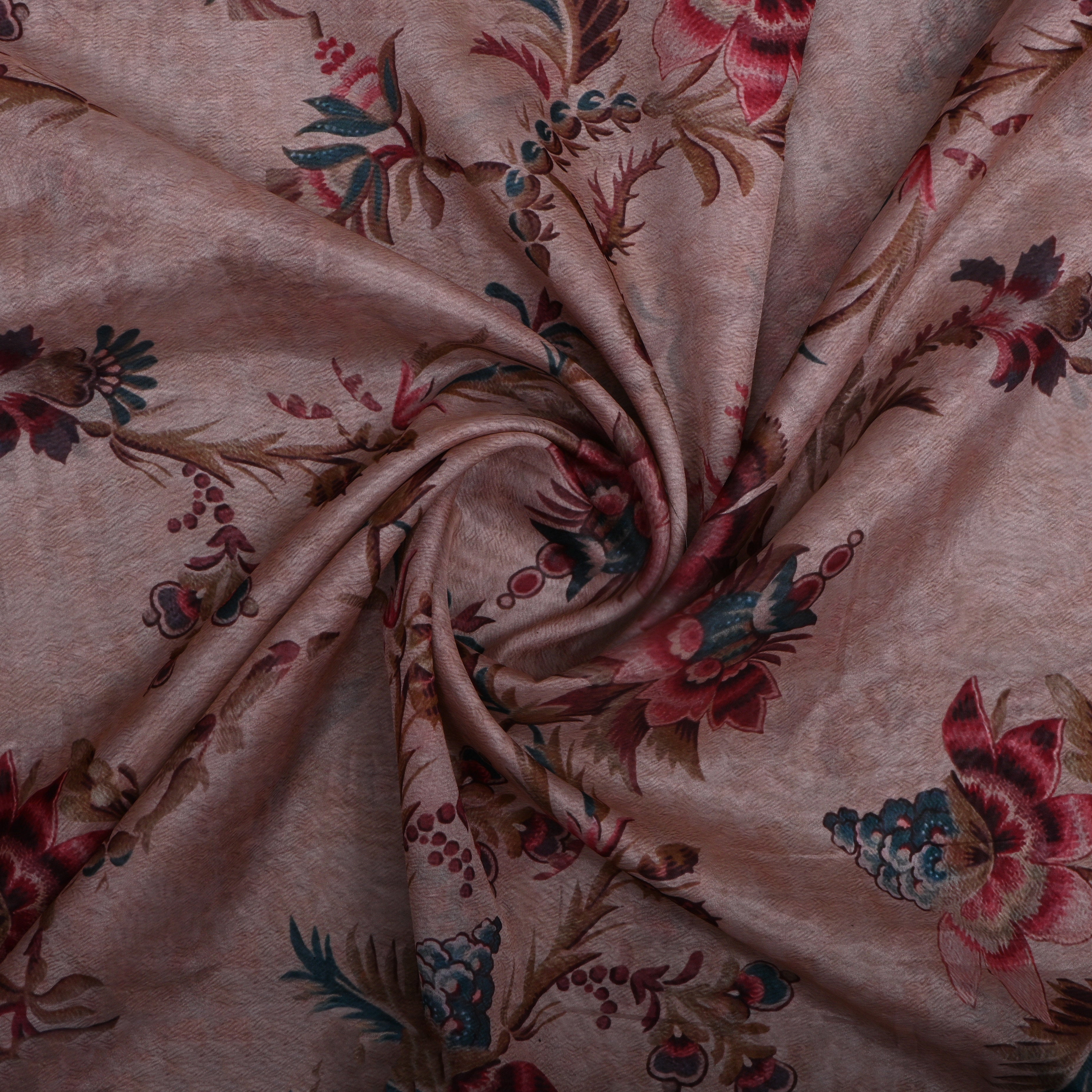 Muted Pink Floral Printed Silk Fabric