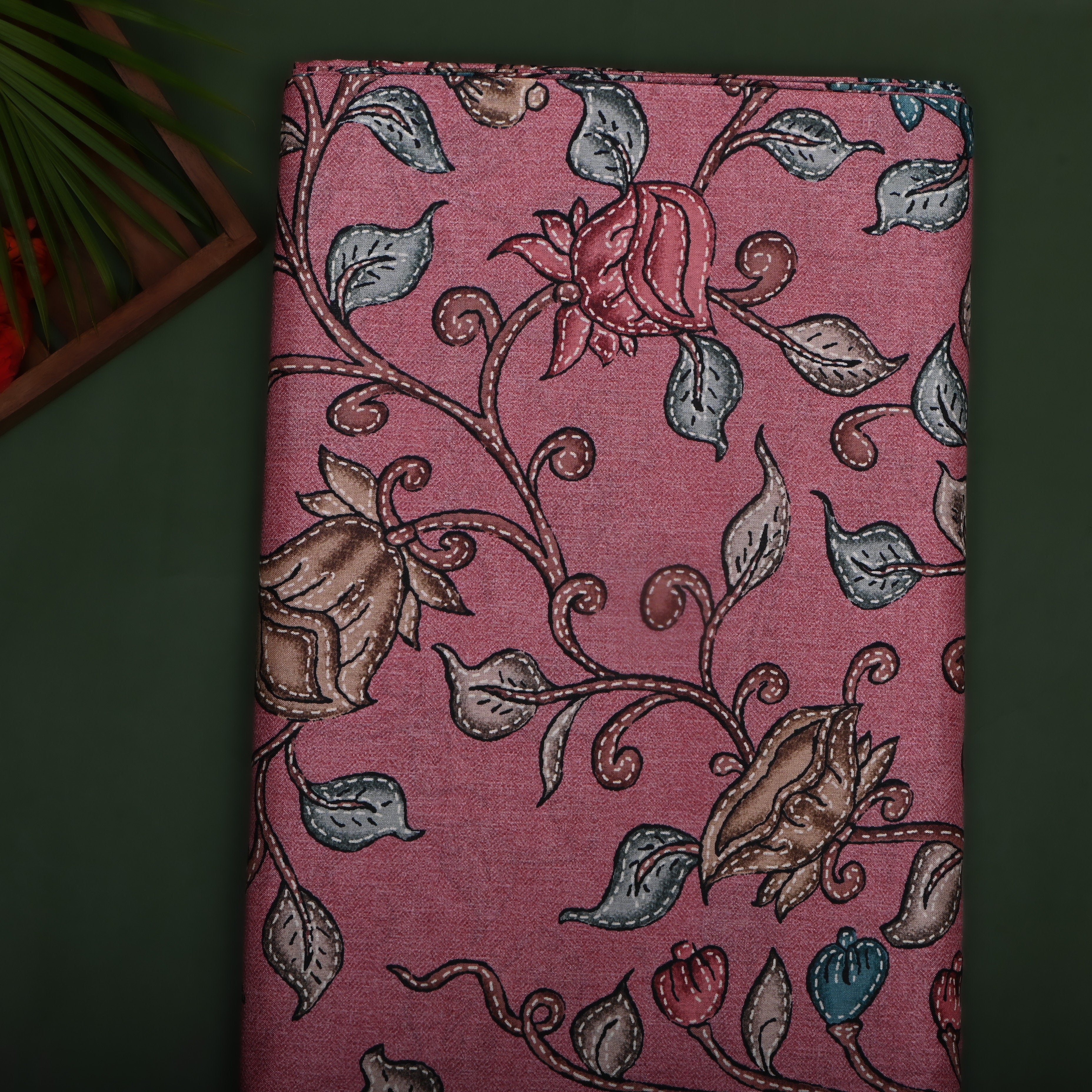 Dusty Pink Digital Floral Printed Tussar Fabric