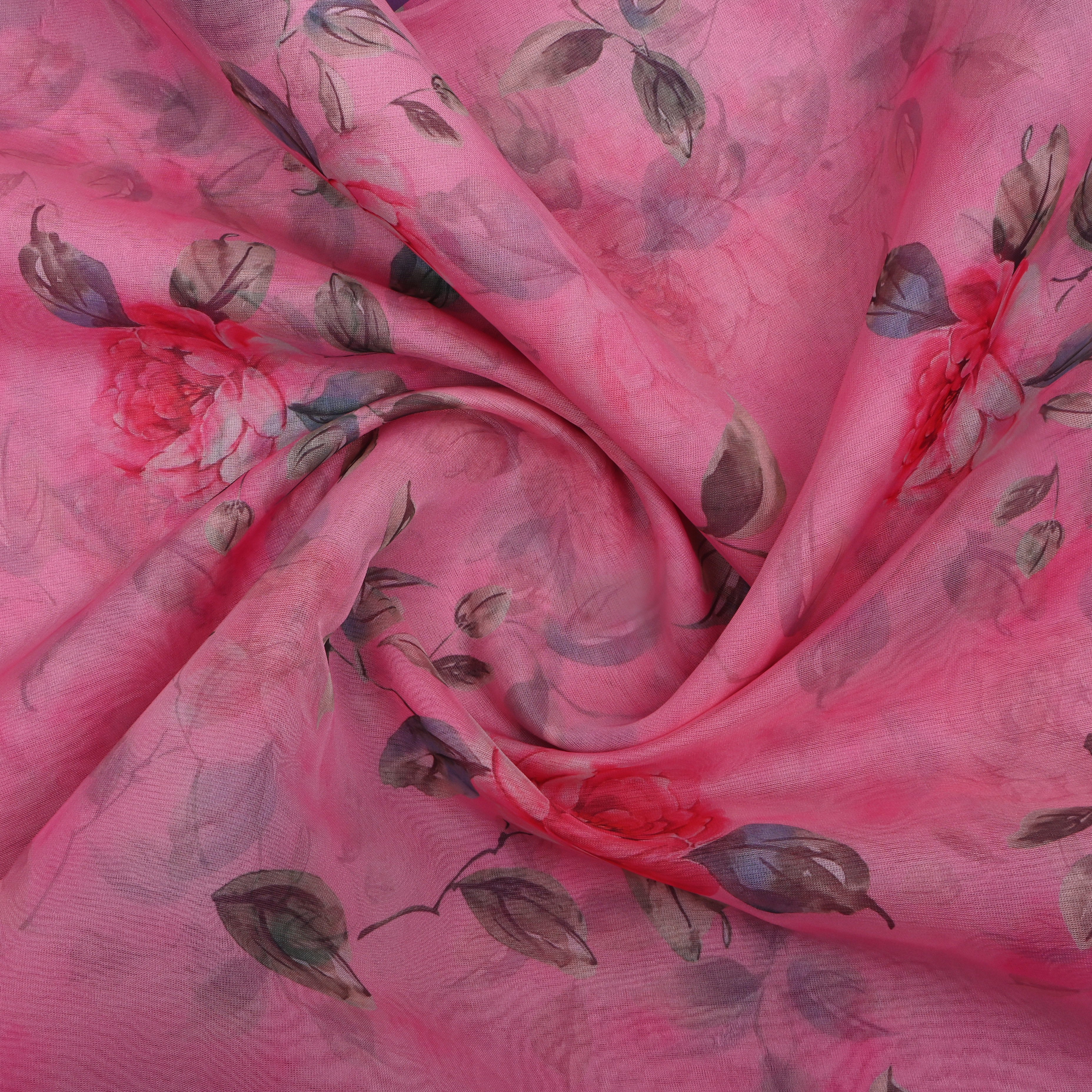 Pastel Pink Floral Printed Organza Fabric