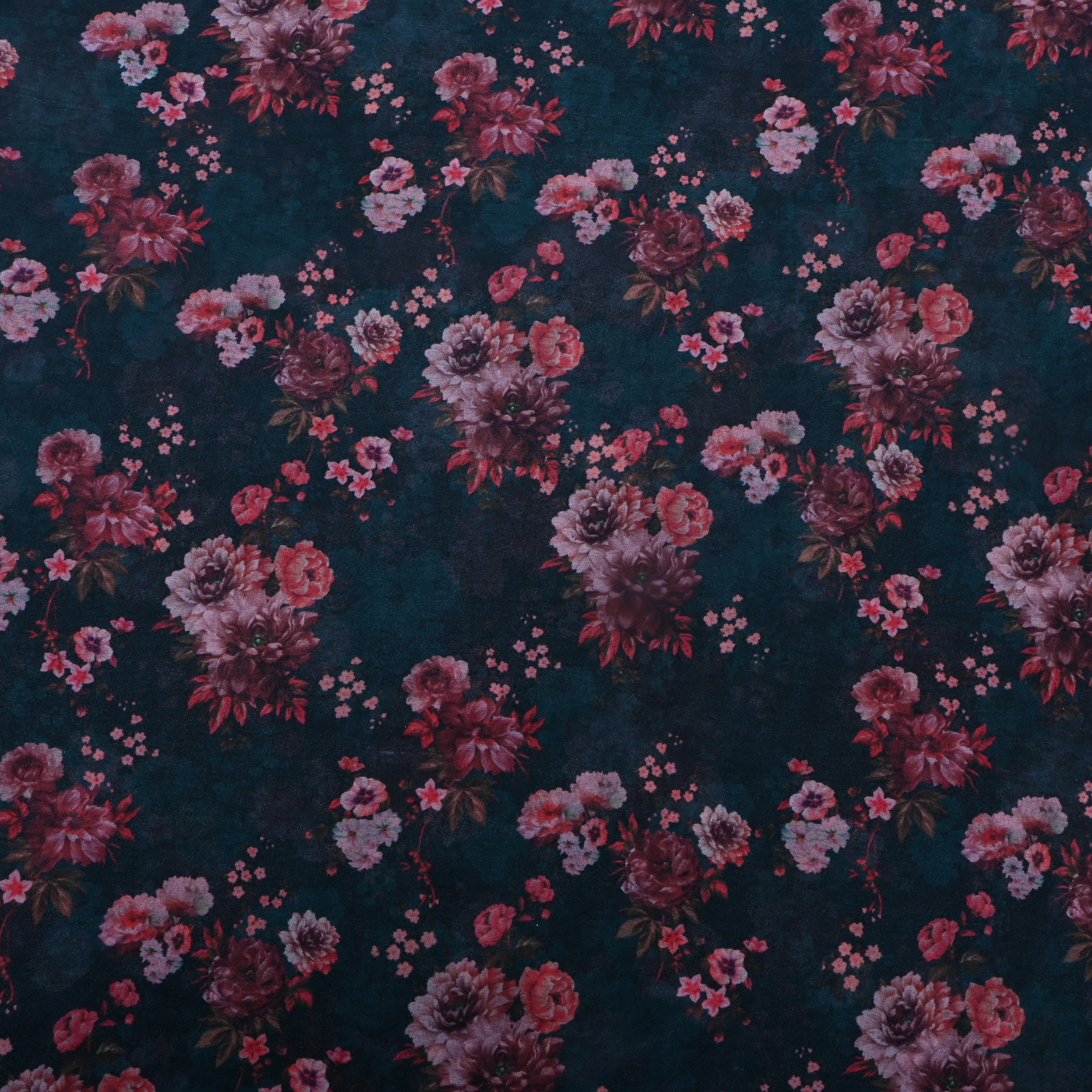 Bottle Green Printed Floral Silk Fabric