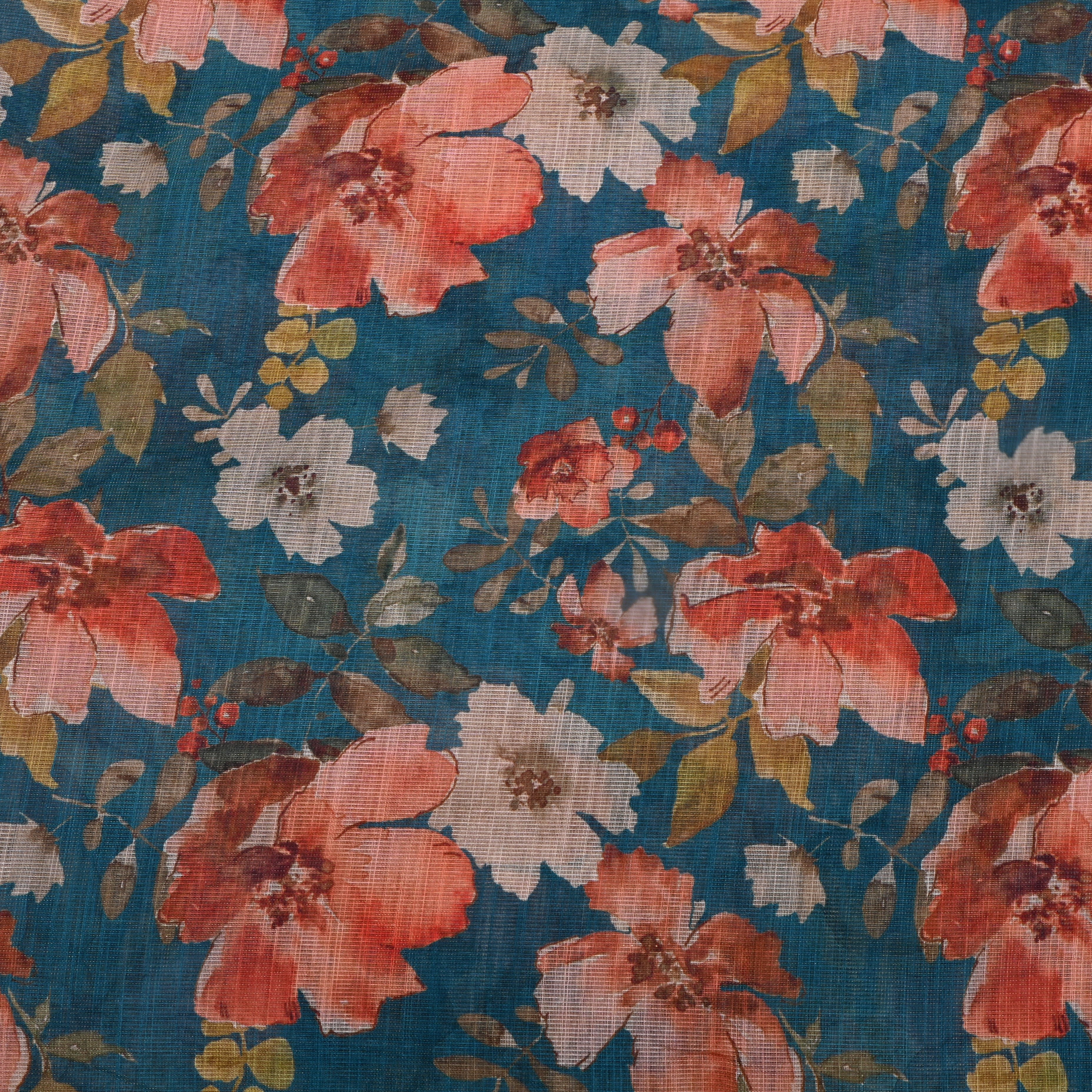 Tuff Blue Floral Printed Tissue Fabric
